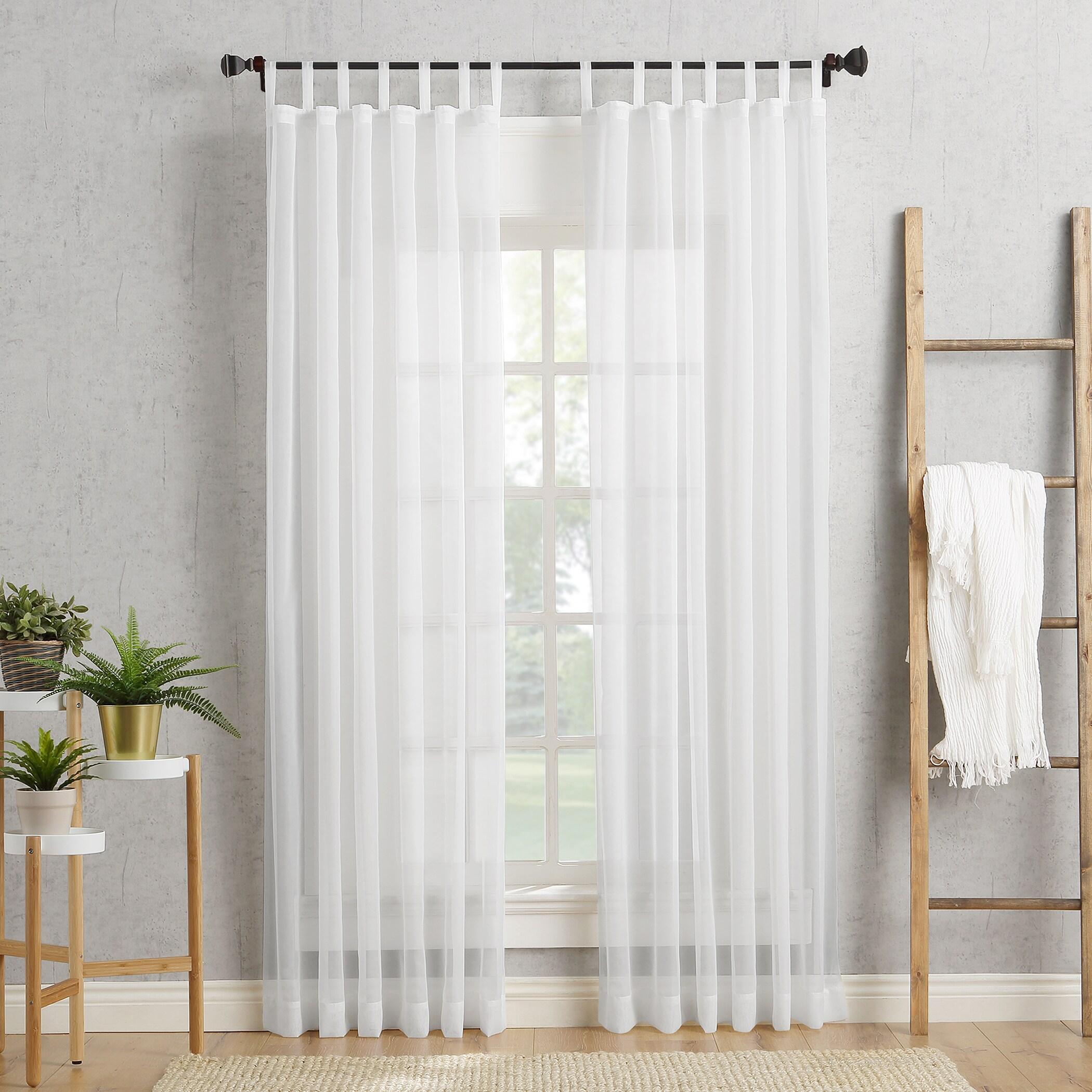 59"x95" No. 918 Sheer Emily Voile Tab Top Curtain Panel White: Sheer Curtain Panels, Machine Washable, Indoor Use