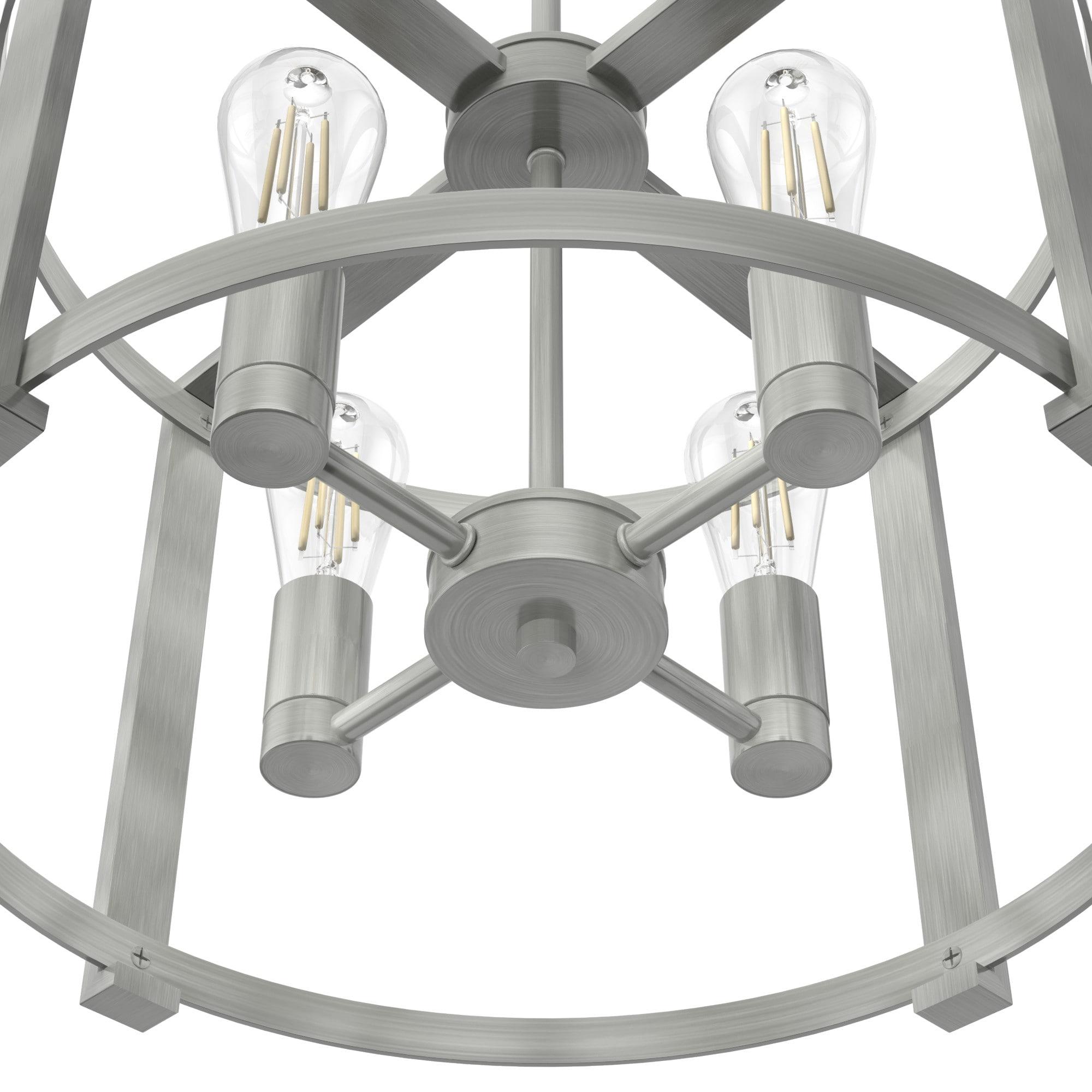 Hunter - Astwood 4-light Brushed Nickel, Medium Size Chandelier, Dimmable, Caged Style, Drum Shaped, for Bedrooms, Kitchens, Dining, Living Rooms - 19134
