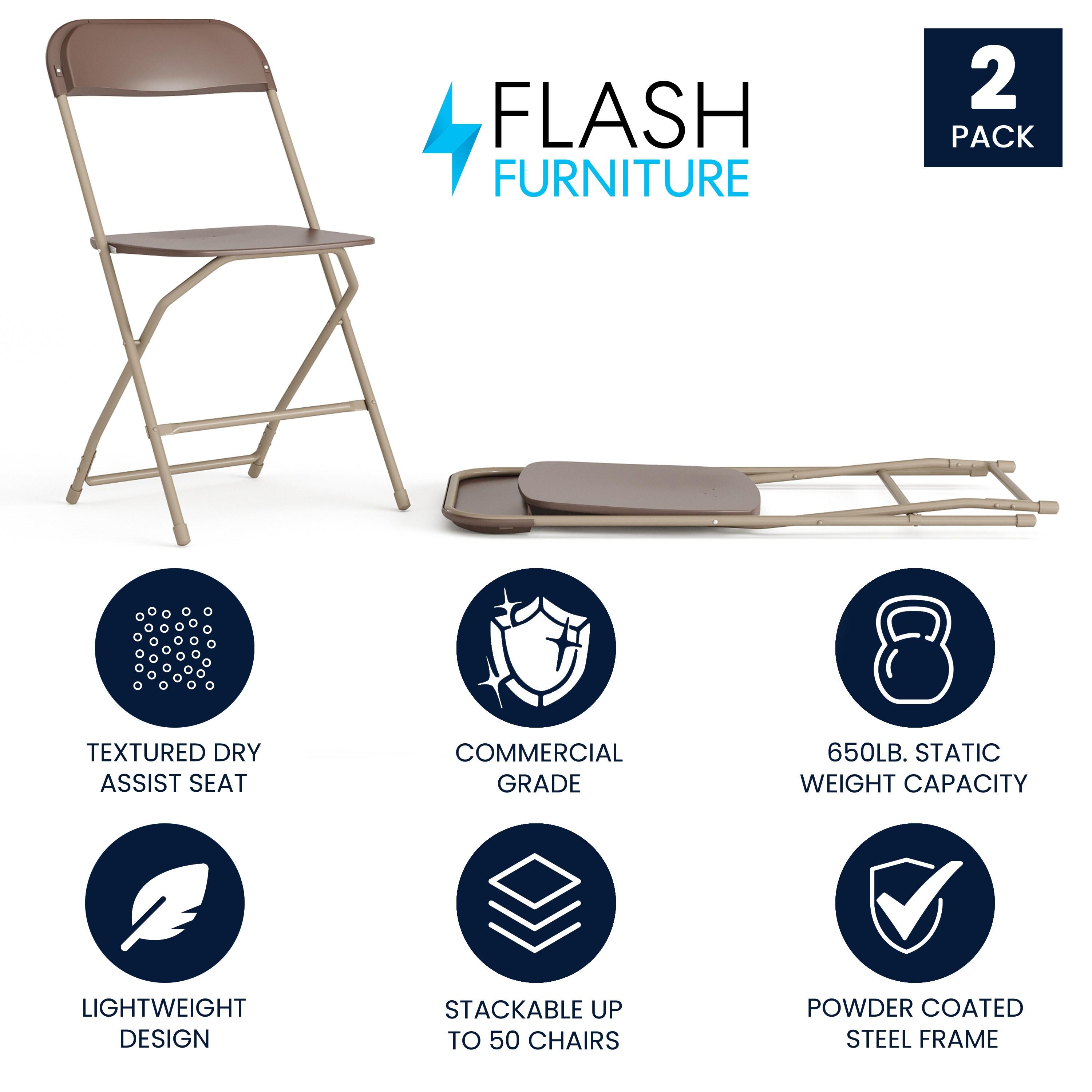Flash Furniture Hercules Series Plastic Folding Chair Brown - 2 Pack 650LB Weight Capacity Comfortable Event Chair-Lightweight Folding Chair