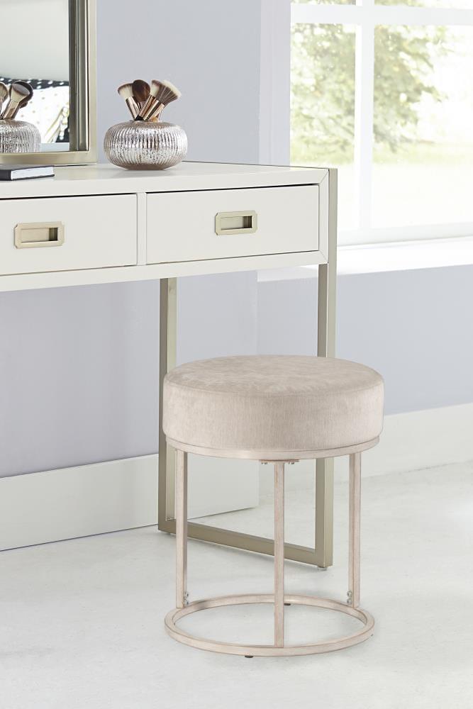 18" Swanson Backless Upholstered Metal Vanity Stool Bone White - Hillsdale Furniture: Round Padded Seat, Modern Design