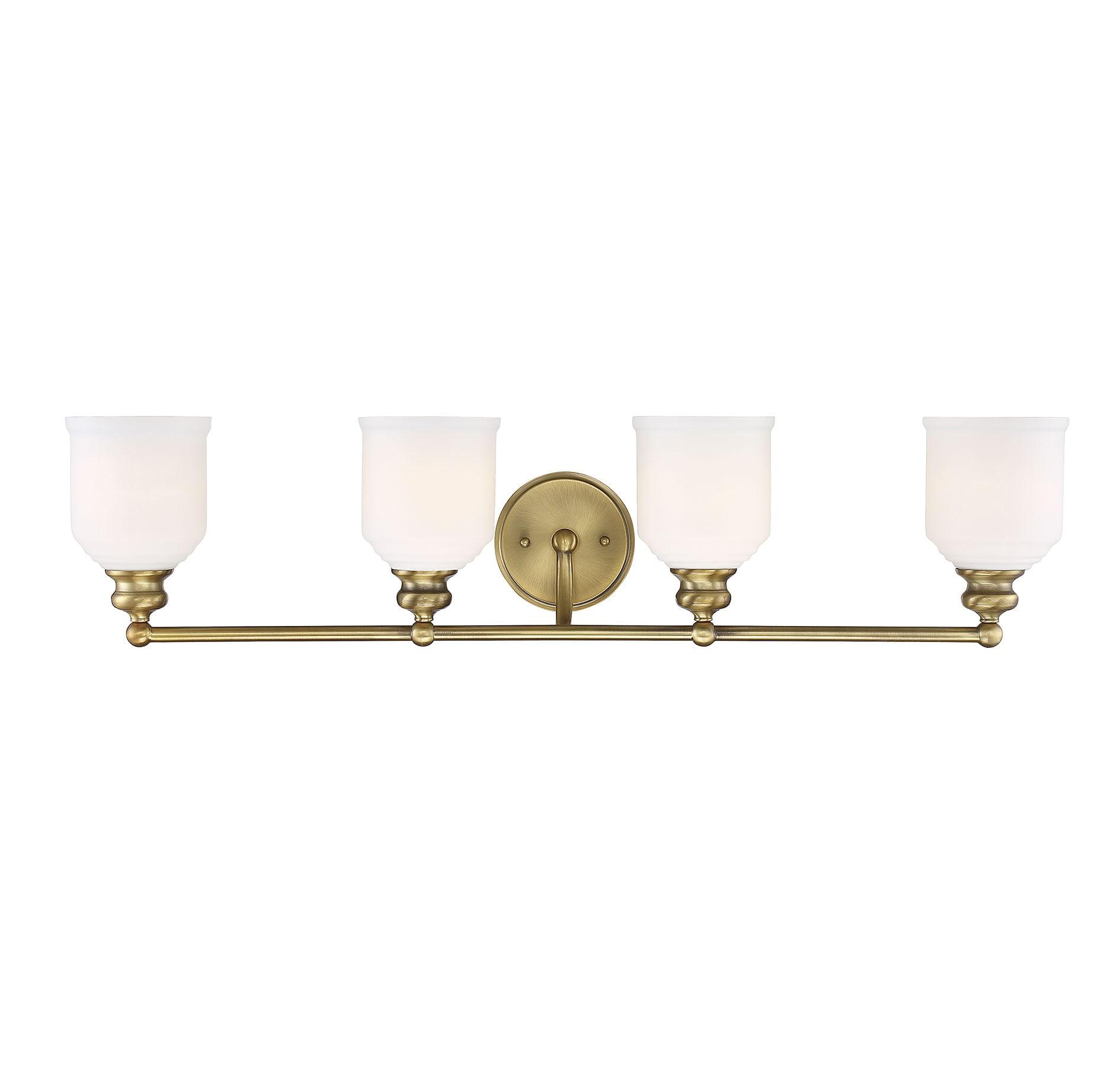 Melrose 4-Light Warm Brass Vanity with White Opal Glass Shades