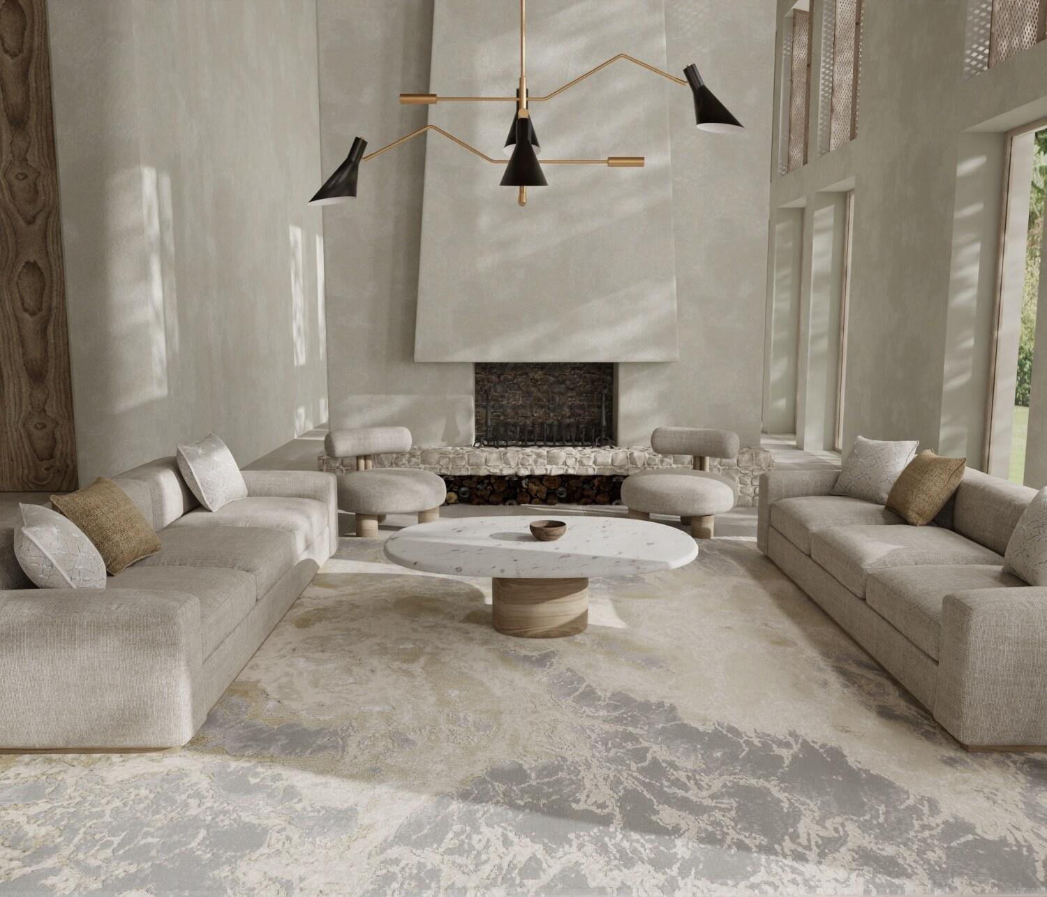 Feizy Aura Modern Abstract, Ivory/Silver/Gold, 12' x 15' Area Rug Easy Care Stain Resistant Fade Resistant Industrial Watercolor Floor Rug for Living room Bedroom