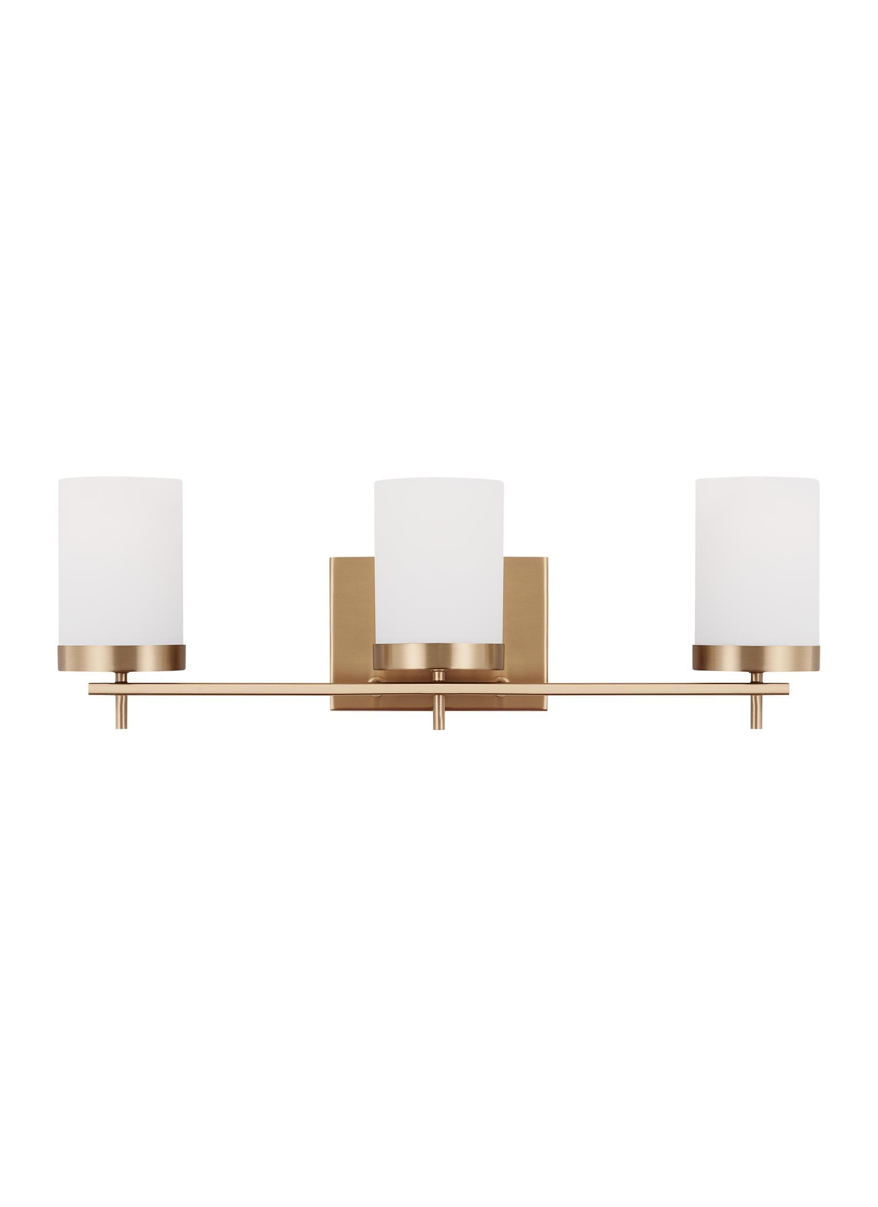 Generation Lighting 3-Light Zire Modern Bath Fixture Wall Lamp Satin Brass 4490303-848, Bathroom Light Fixture for Home Décor, Wall Sconce Vanity Light Fixture and Bathroom Accessory