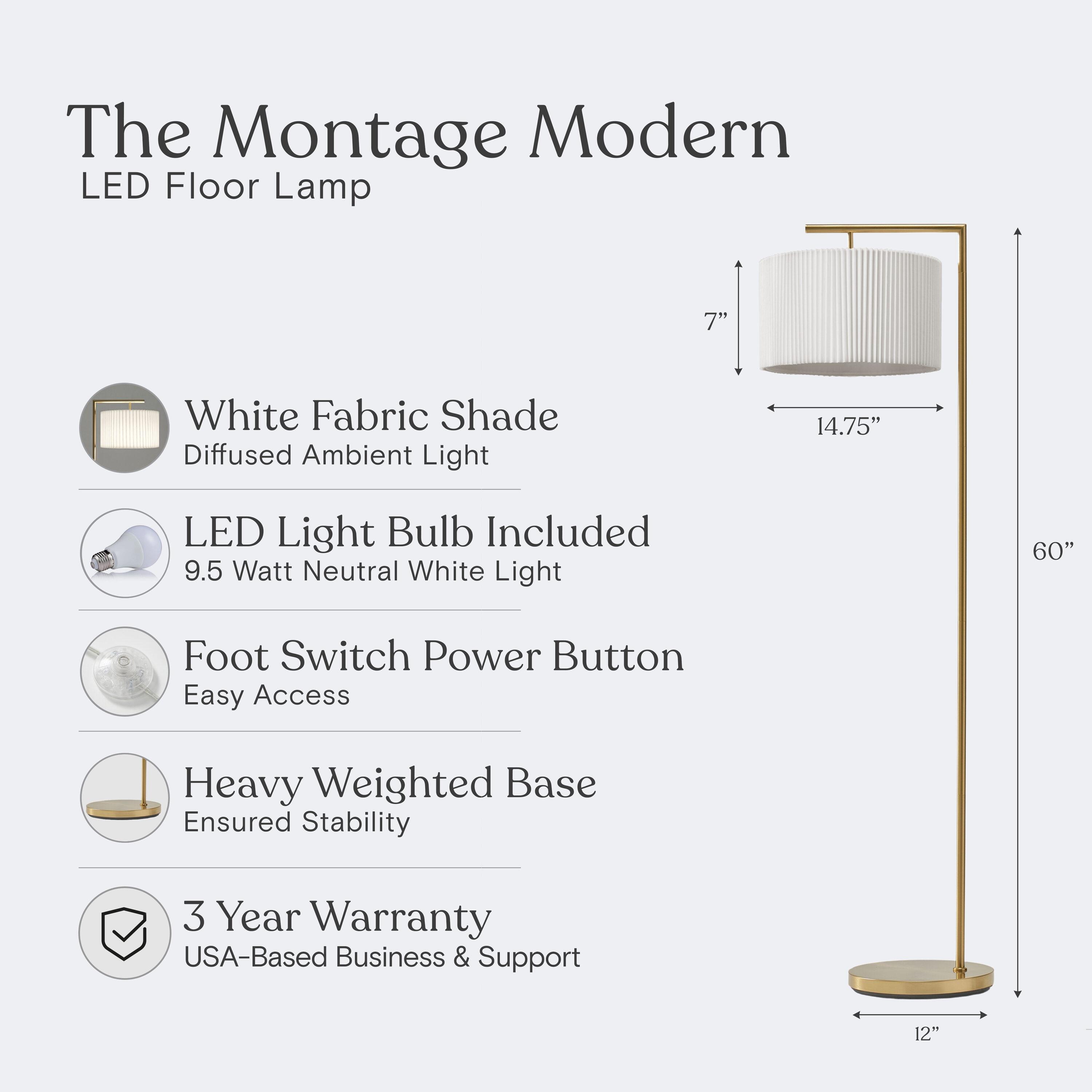 Montage Modern 60 in. Mid-Century Modern LED Floor Lamp with Fabric Drum Shade