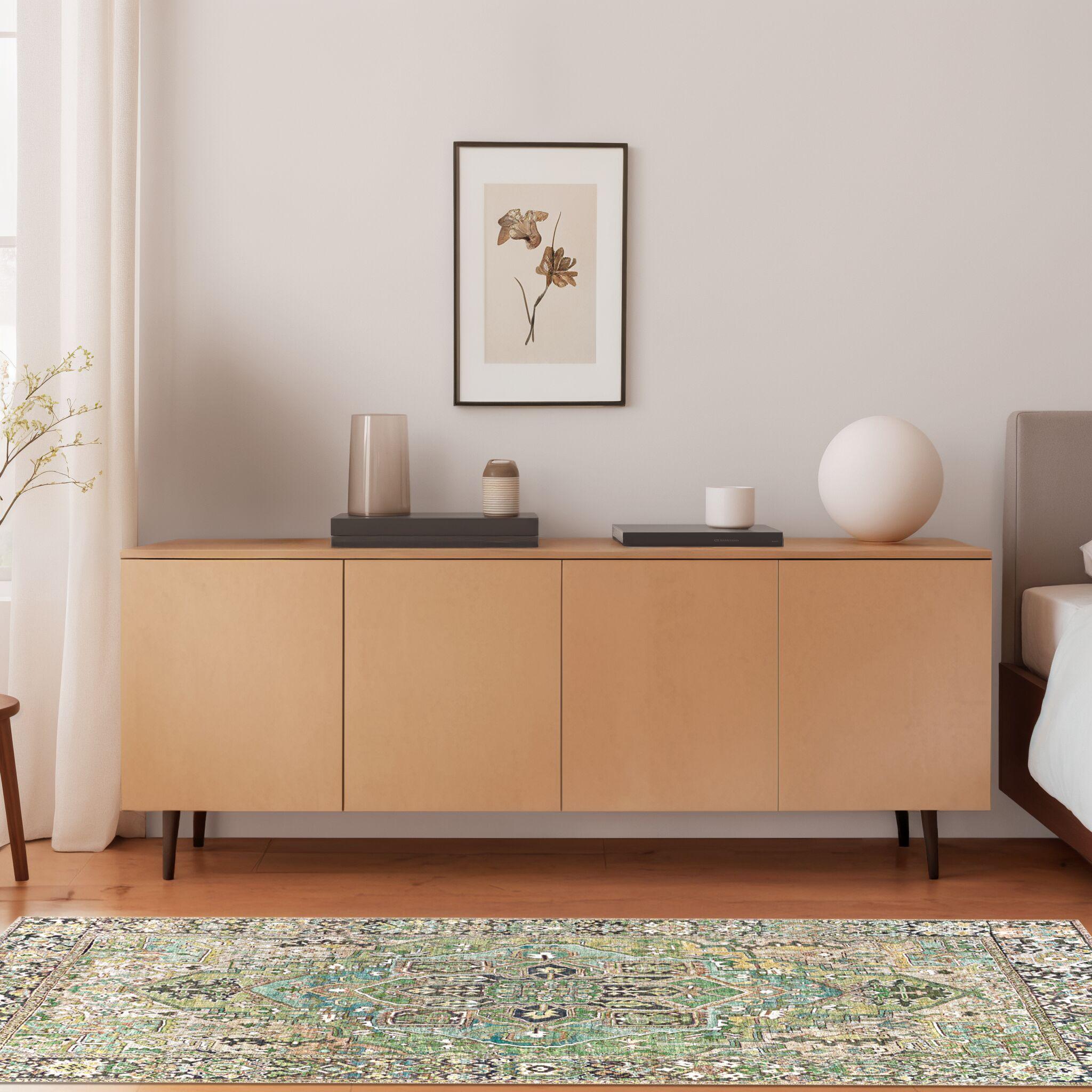 Blue Rectangular Reversible Washable Synthetic Rug 7'6" x 9'6"