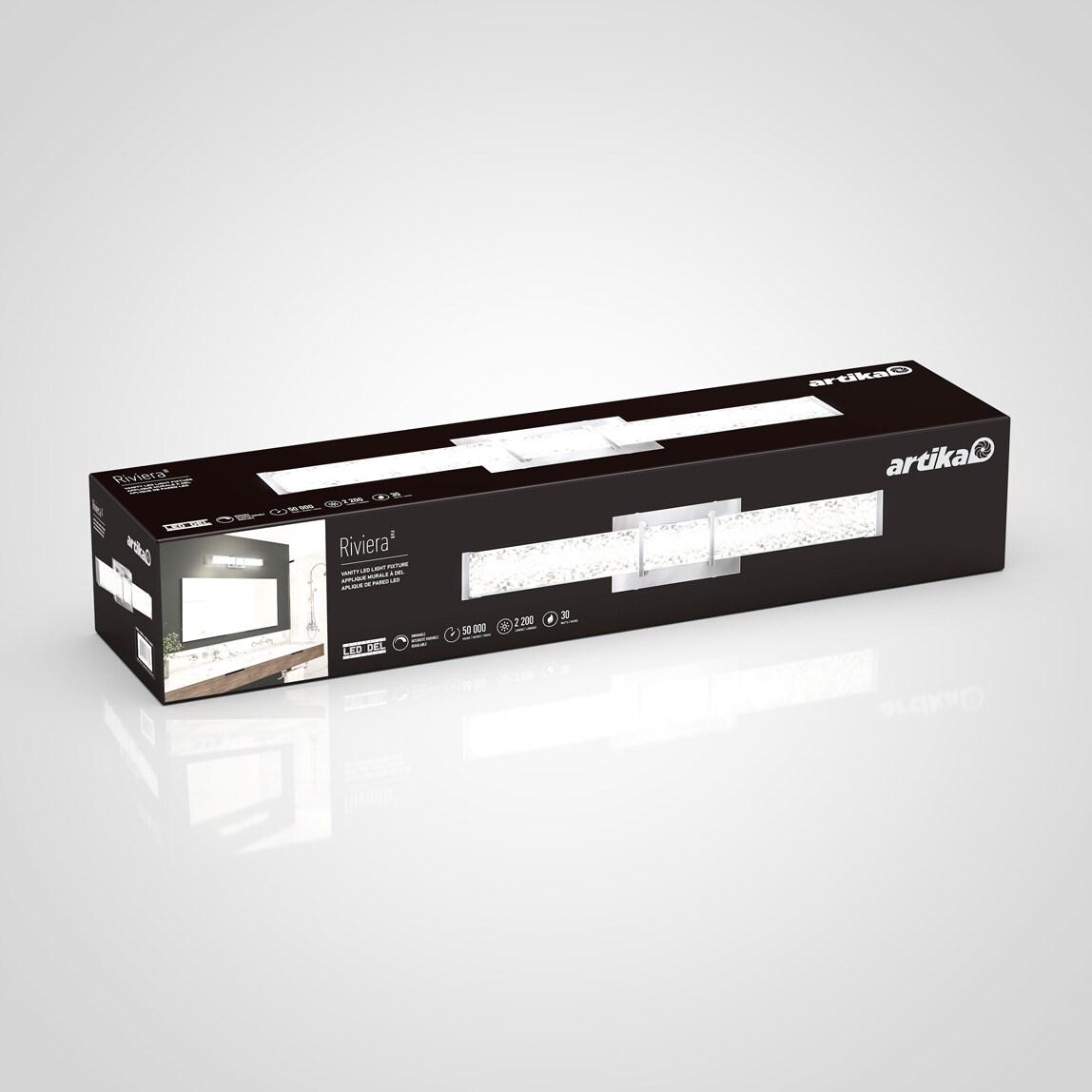 Artika Riviera 27 in. 1-Light Chrome Modern Integrated LED Vanity Light Bar for Bathroom with Crystals