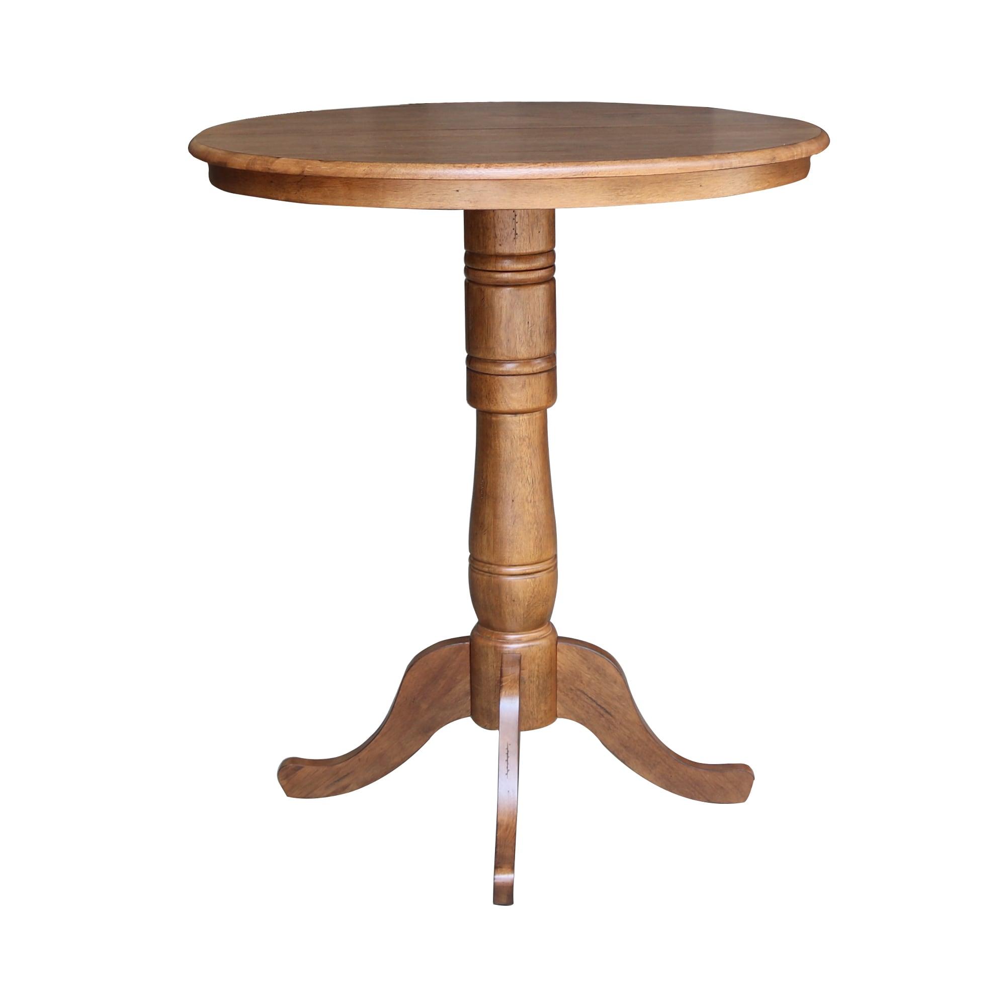 36" Solid Wood Round Top Pedestal Table in Oak with 12" Leaf - 41.3" H