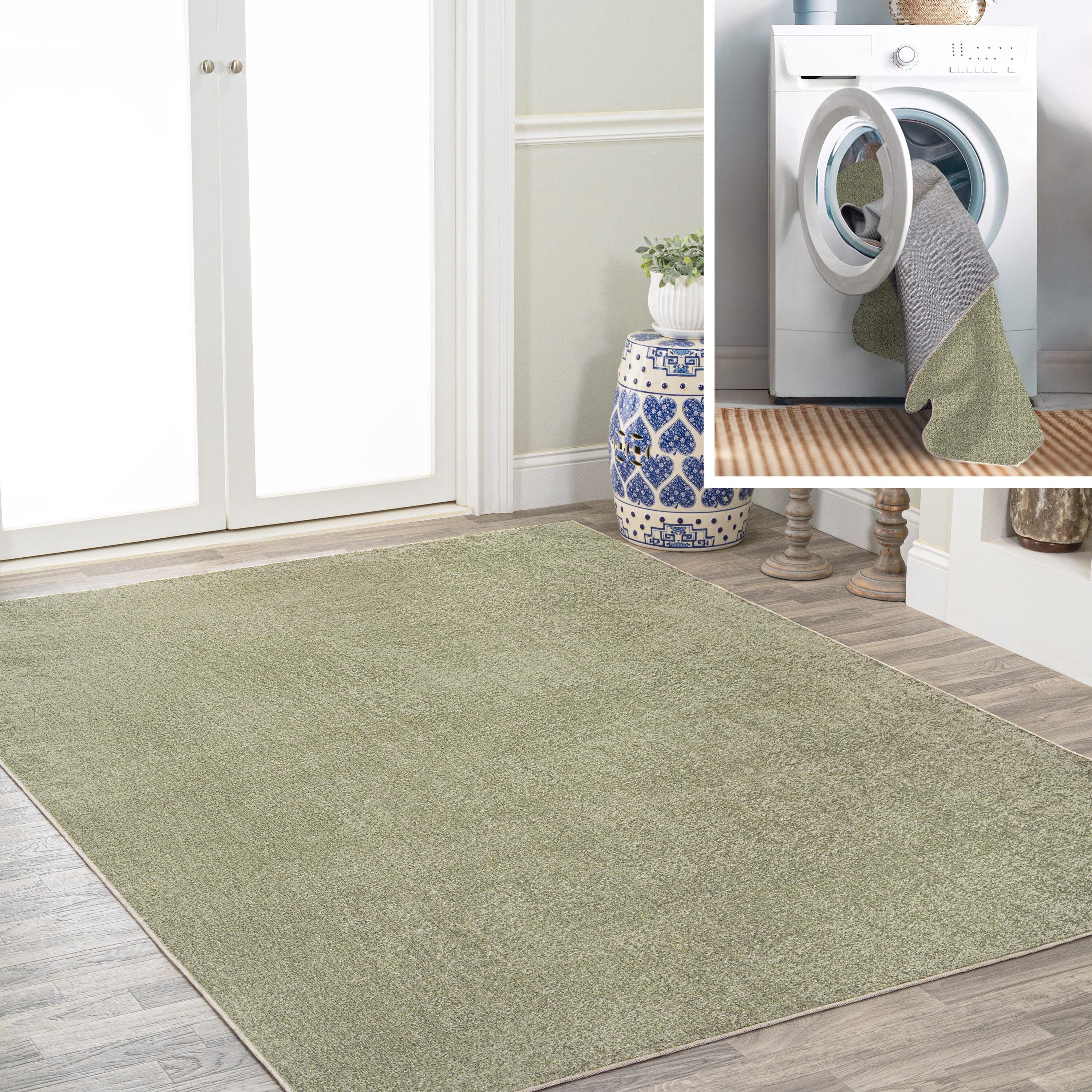 JONATHAN Y Twyla Classic Solid Low-Pile Machine-Washable Sage Green 5 ft. x 8 ft. Area Rug