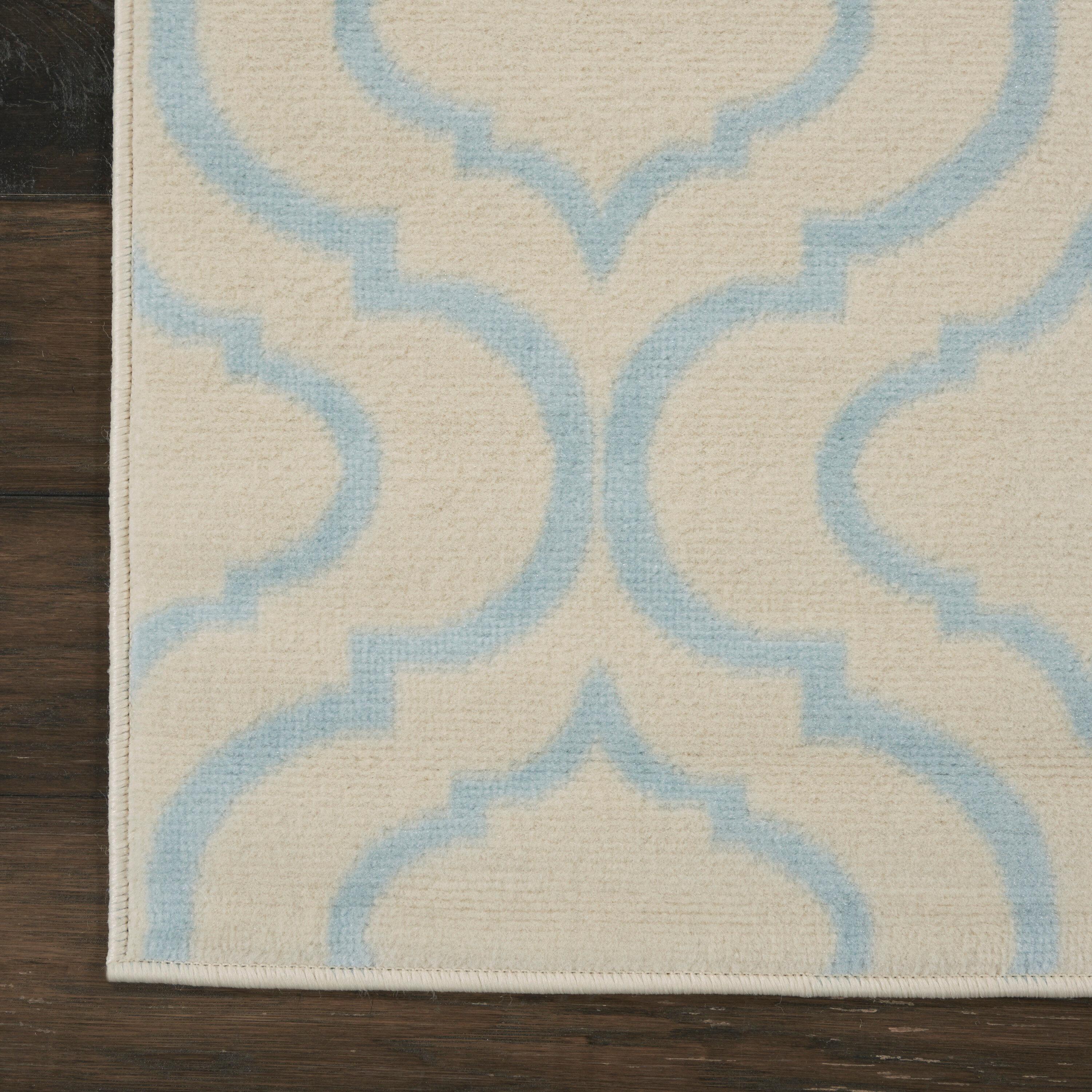 Nourison Jubilant Modern Moroccan Ivory/Blue 2' x 4' Area Rug, (2' x 4')