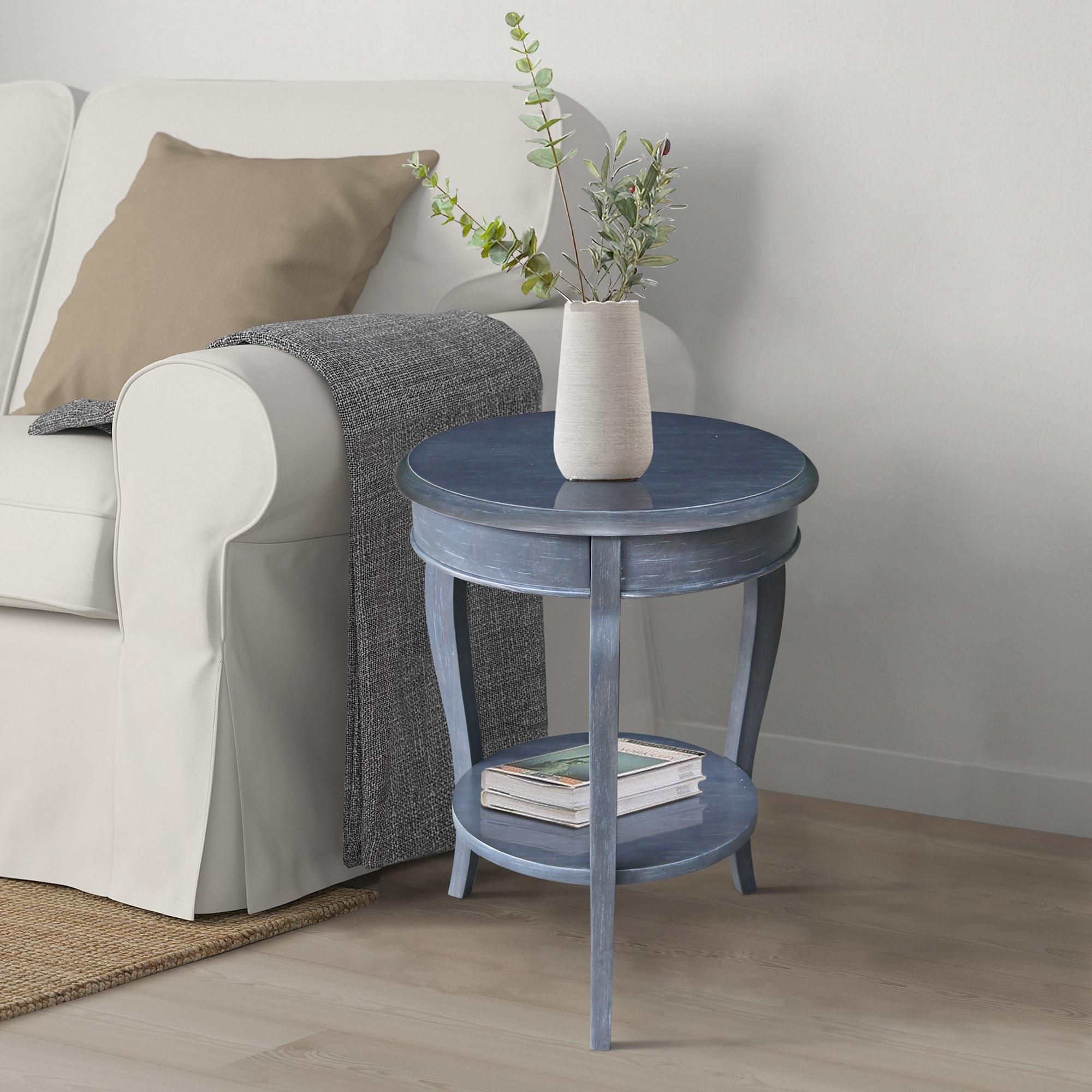Cambria Round End Table Antique/Heather Gray - International Concepts: Solid Wood, Fixed Shelf