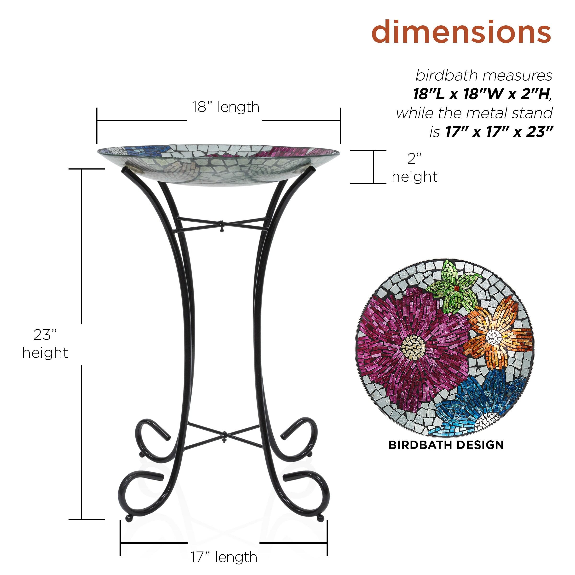 23" Outdoor Floral Glass Birdbath Bowl with Metal Stand - Alpine Corporation