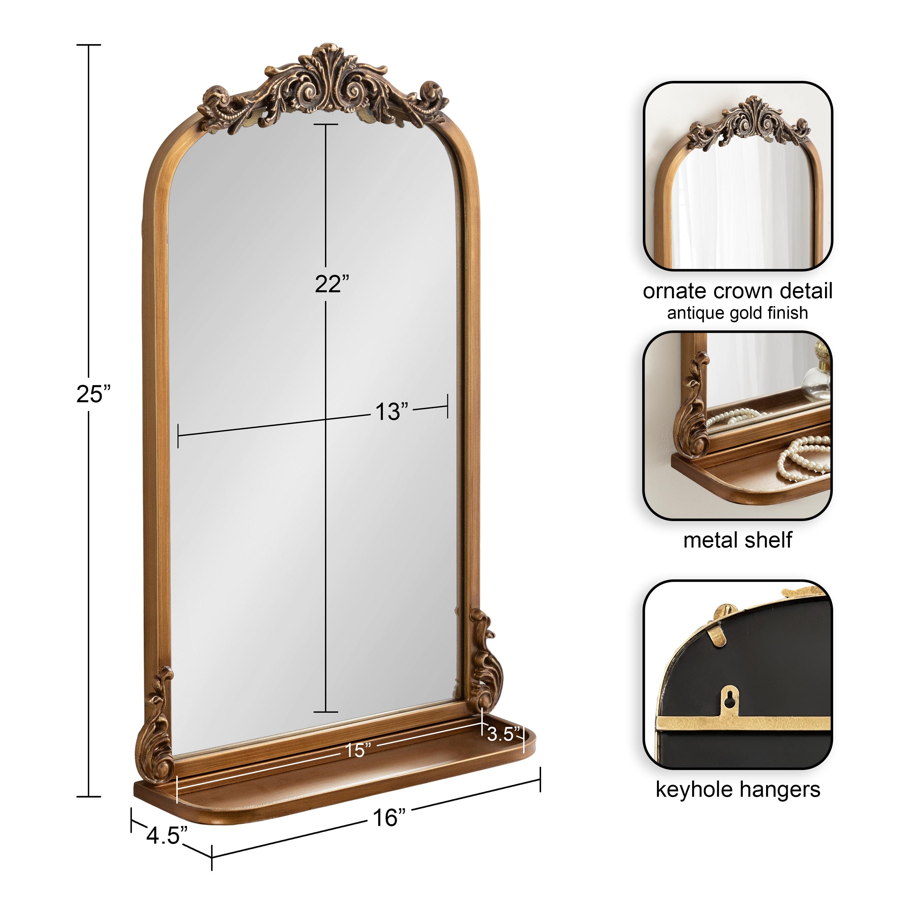 Kate & Laurel All Things Decor 16"x25" Arendahl Traditional Arch Mirror with Shelf: Baroque Design, Resin Garland