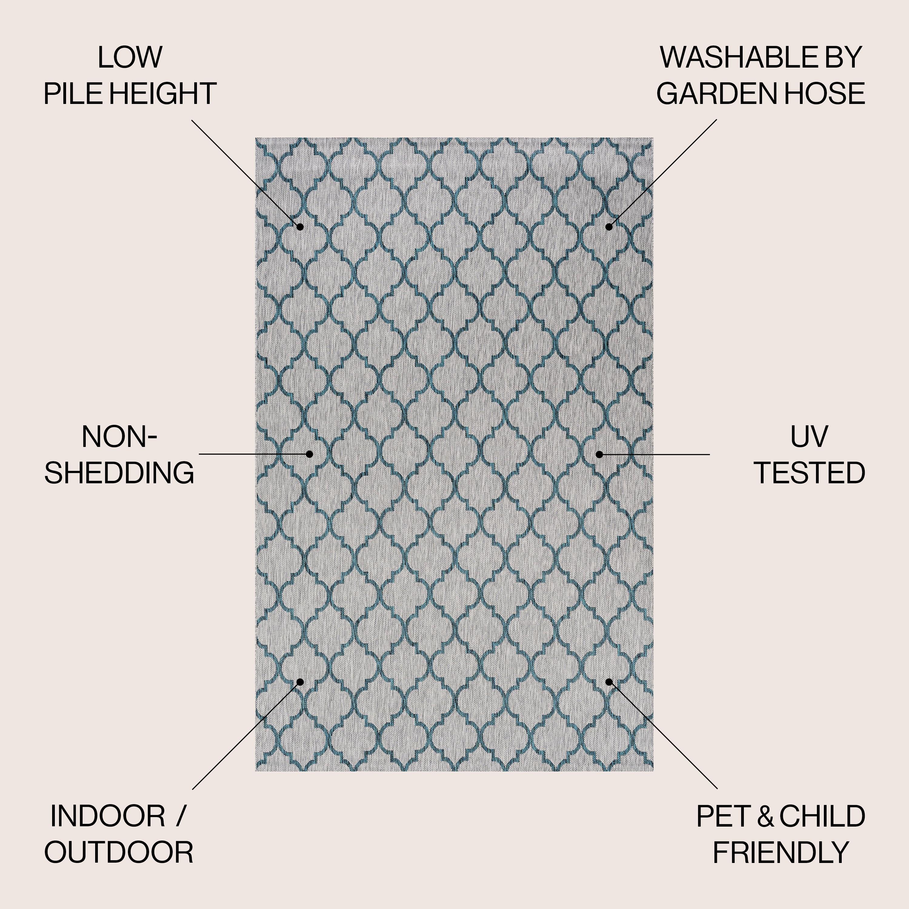 8'x10' Arabesque Ogee Trellis Indoor/Outdoor  Area Rug, Gray/Teal - JONATHAN Y