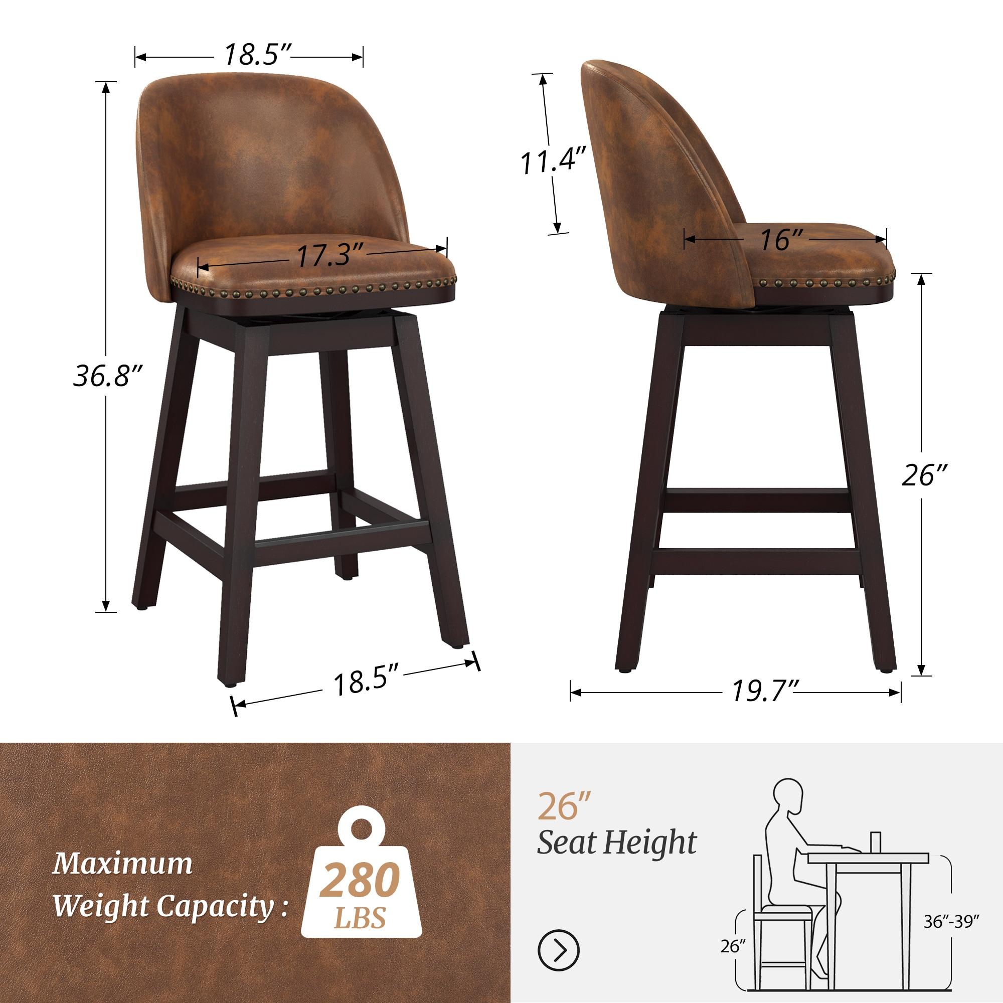 LUE BONA 26'' Swivel Bar Stools Set of 2, Counter Stools with Back & Footrest for Kitchen,Brown