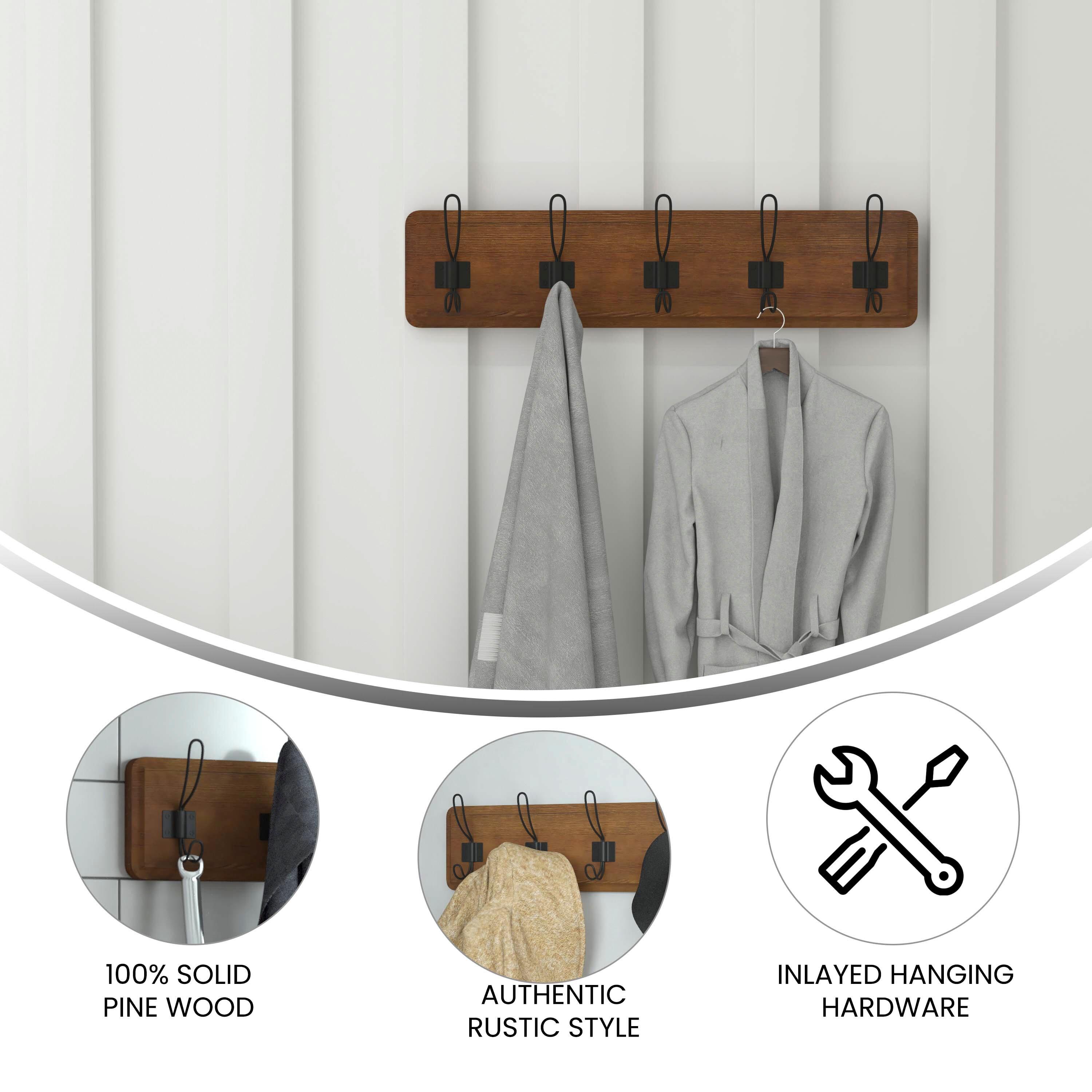 Flash Furniture Daly Rustic Rectangle Wood Coat Rack with Shelf/Storage, Rustic Brown