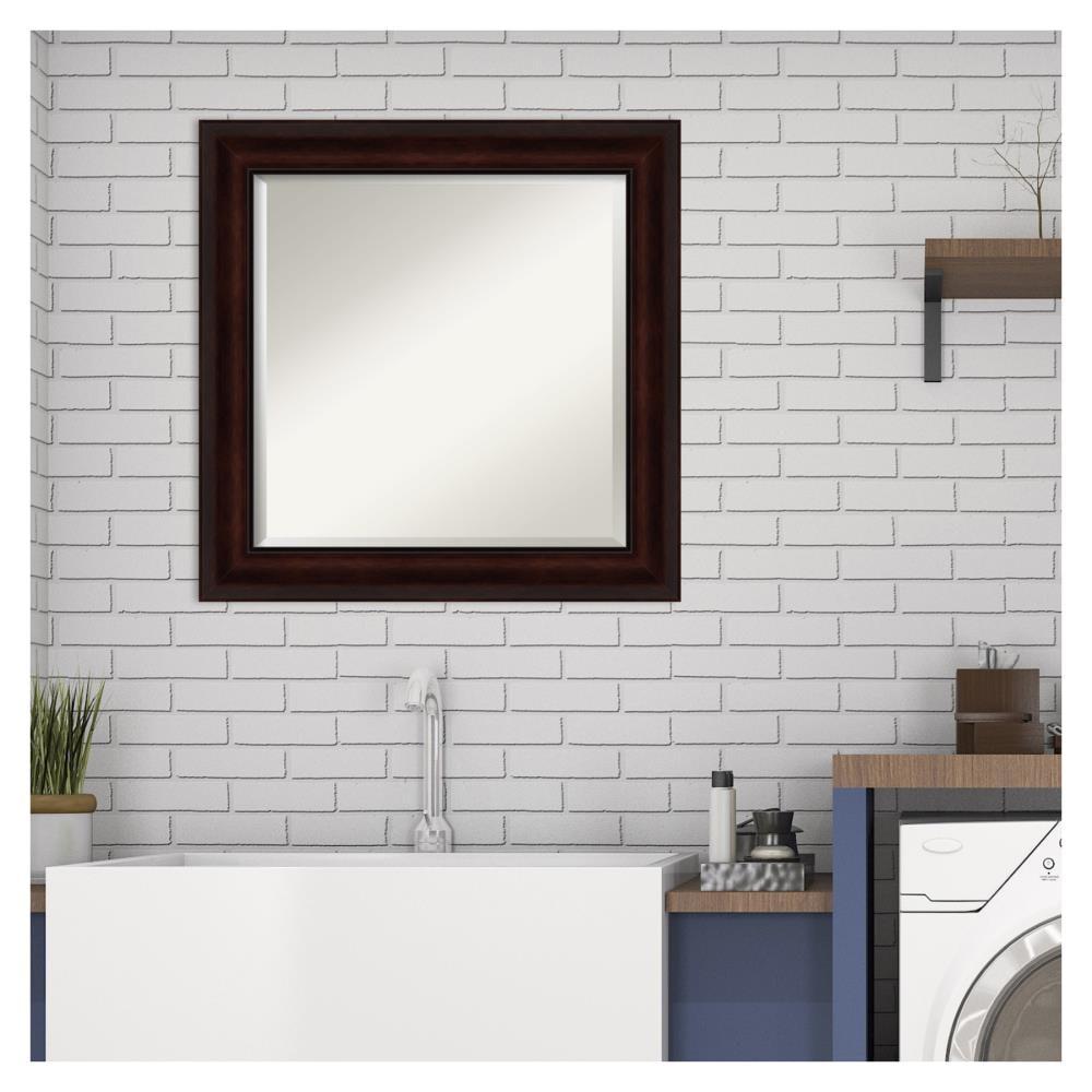Amanti Art Beveled Bathroom Wall Mirror - Coffee Bean Brown Frame - Coffee Bean Brown Outer Size: 25 x 25 in