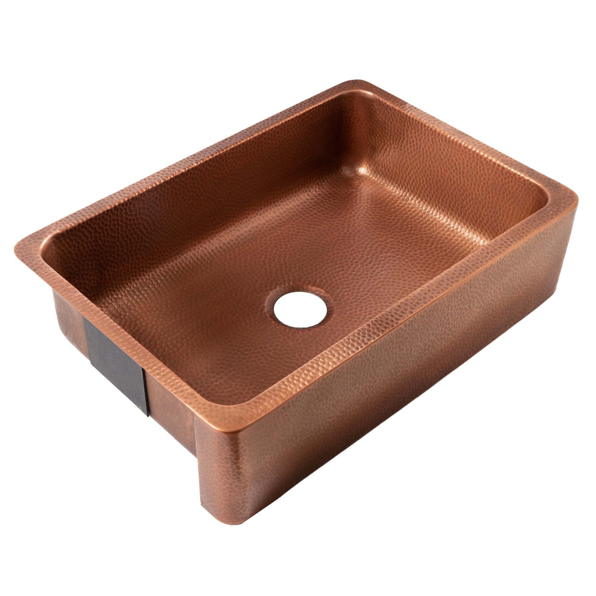 Lange Copper 32" Single Bowl Farmhouse Apron Front Undermount Kitchen Sink