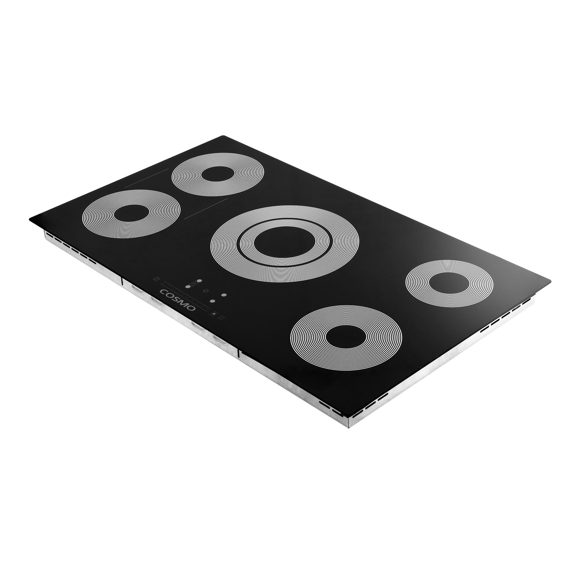 Cosmo 36 In. Electric Ceramic Glass Cooktop With 5 Burners, Triple Zone Element In Black