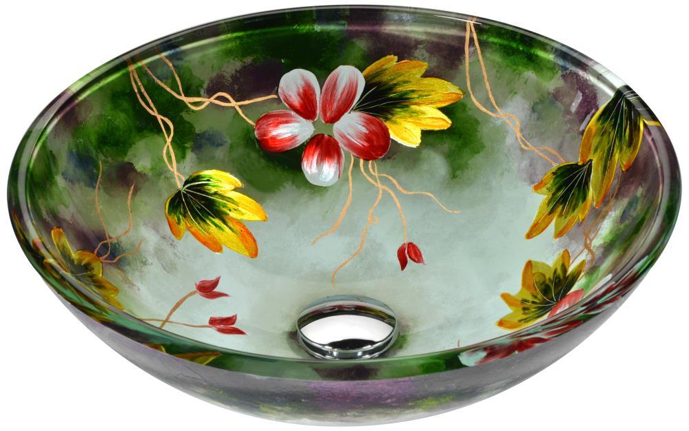 ANZZI Impasto 15.5'' Green Tempered Glass Circular Bathroom Sink with Faucet