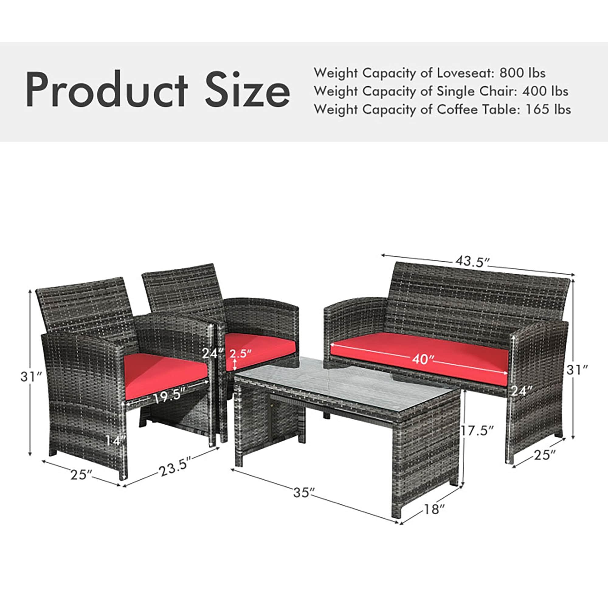 Aimee Lii 4 Pieces Wicker Patio Furniture Set with Cushions, Wicker Outdoor Sectional, Red