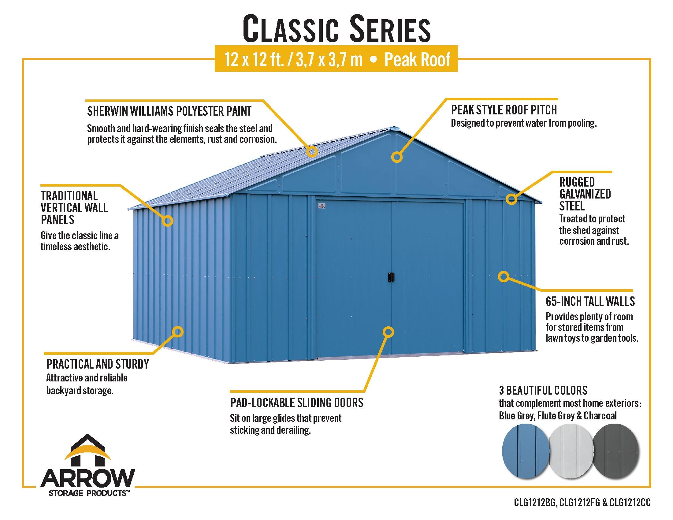 12 ft. W x 12 ft. D Galvanized Steel Storage Shed