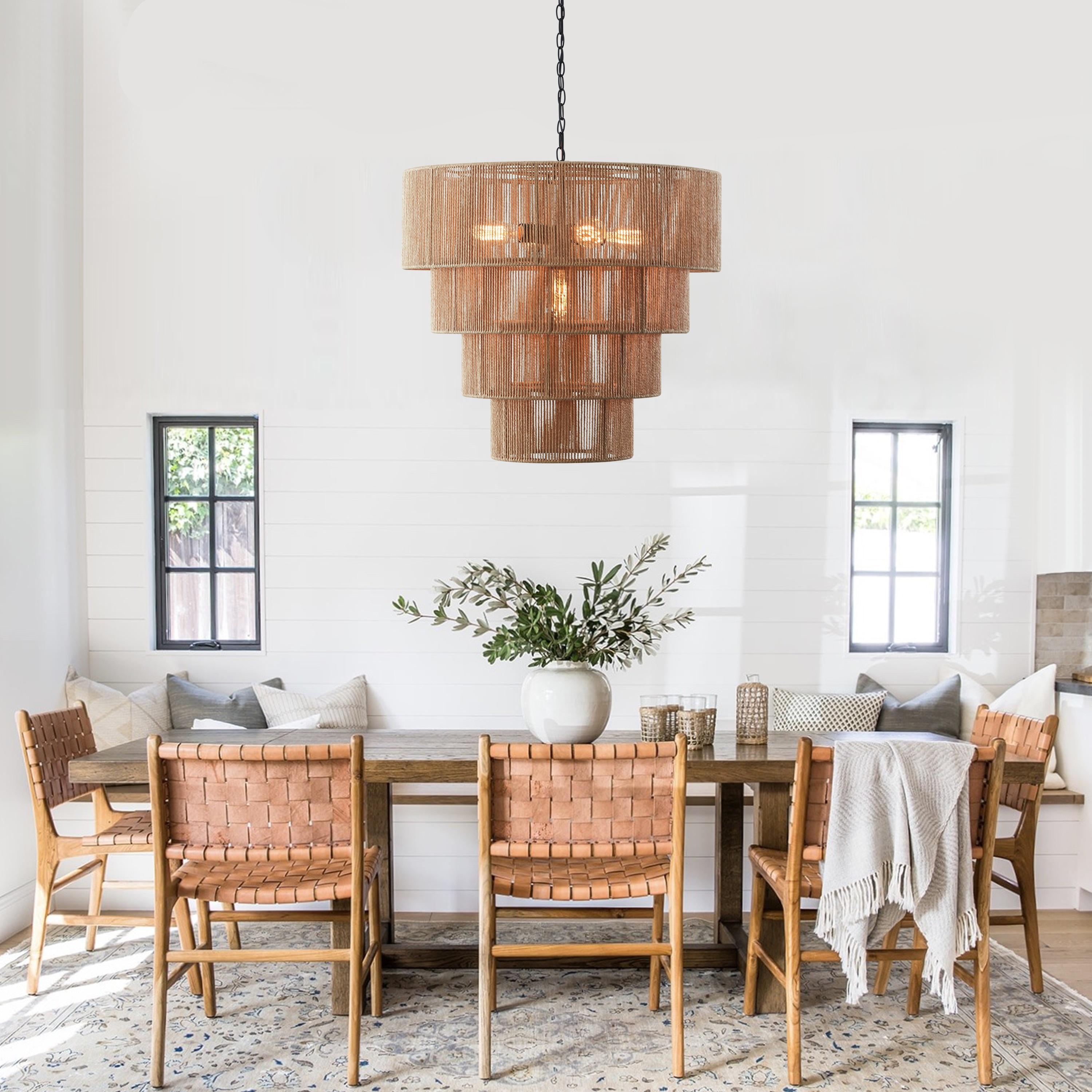 18 in. 5-Light Blackened Bronze Crystal Chandelier with Fabric Shade