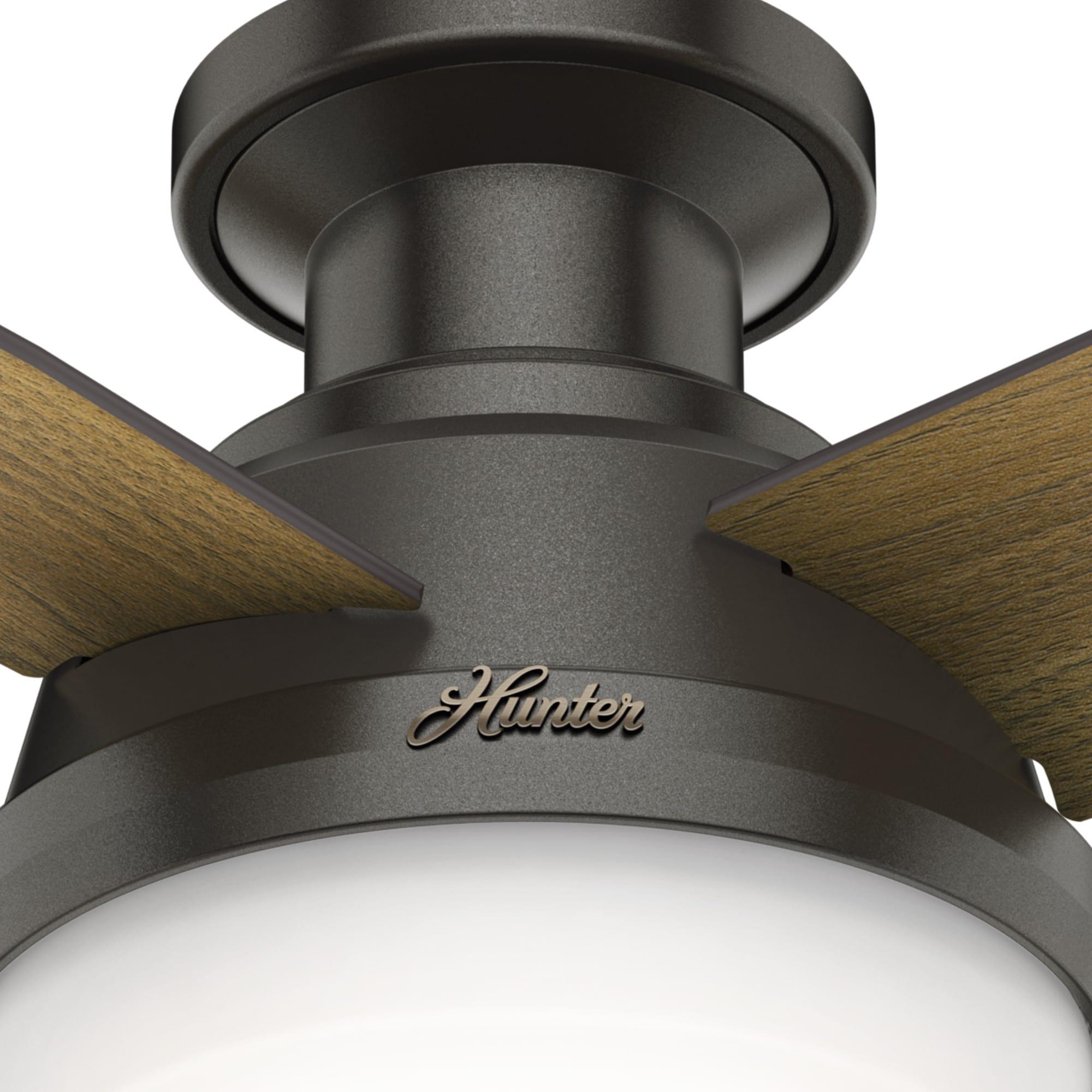 Hunter Fan Dempsey Low Profile 44" 4 - Blade Indoor Flush Mount Small Room Ceiling Fan with Lights and Remote