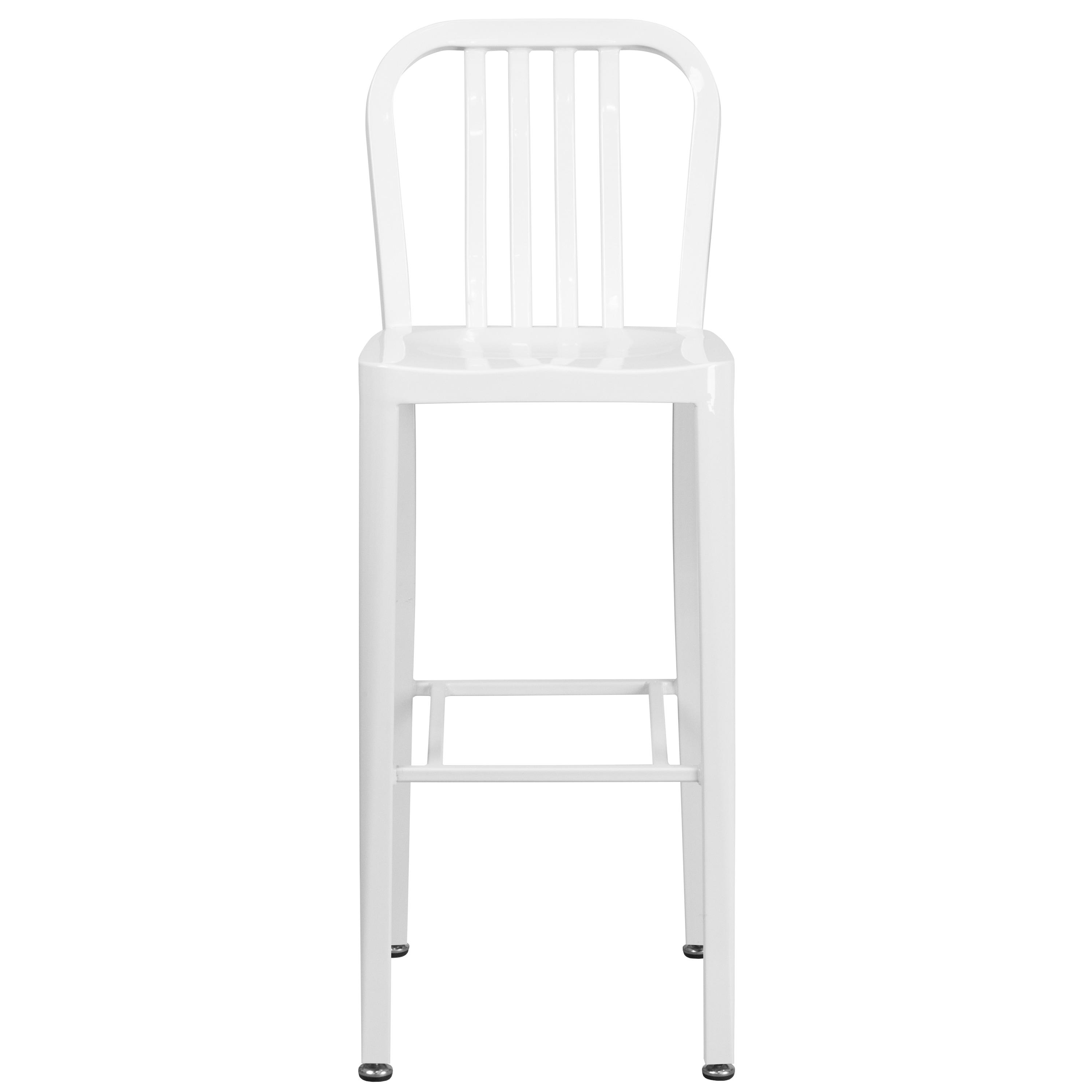 Flash Furniture Commercial Grade 30" High White Metal Indoor-Outdoor Barstool with Vertical Slat Back