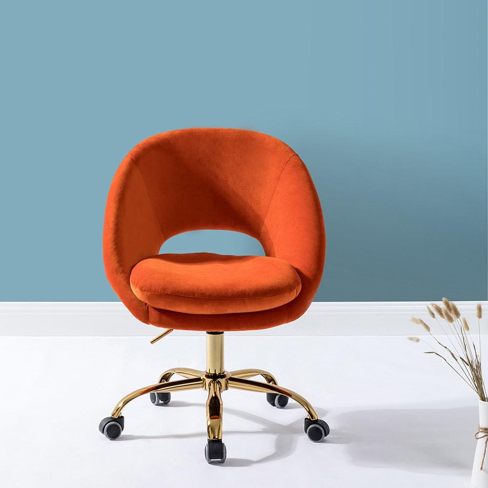 Velvet Swivel Rolling Home Office Chair Height Adjustable Computer Task Chair Metal Base Bedroom Orange