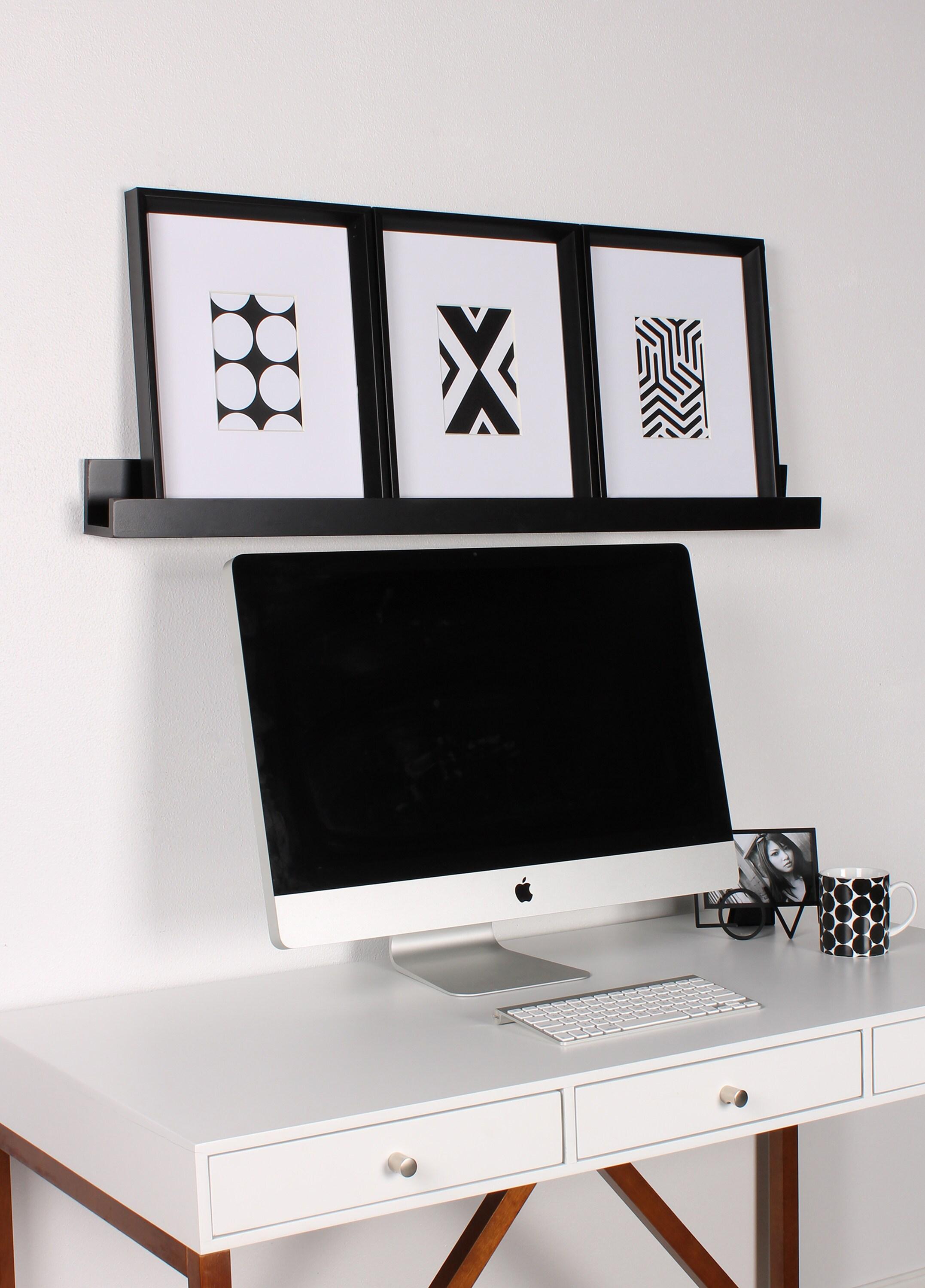 Wood Floating Wall Shelf Picture Frame Holder Ledge, Black