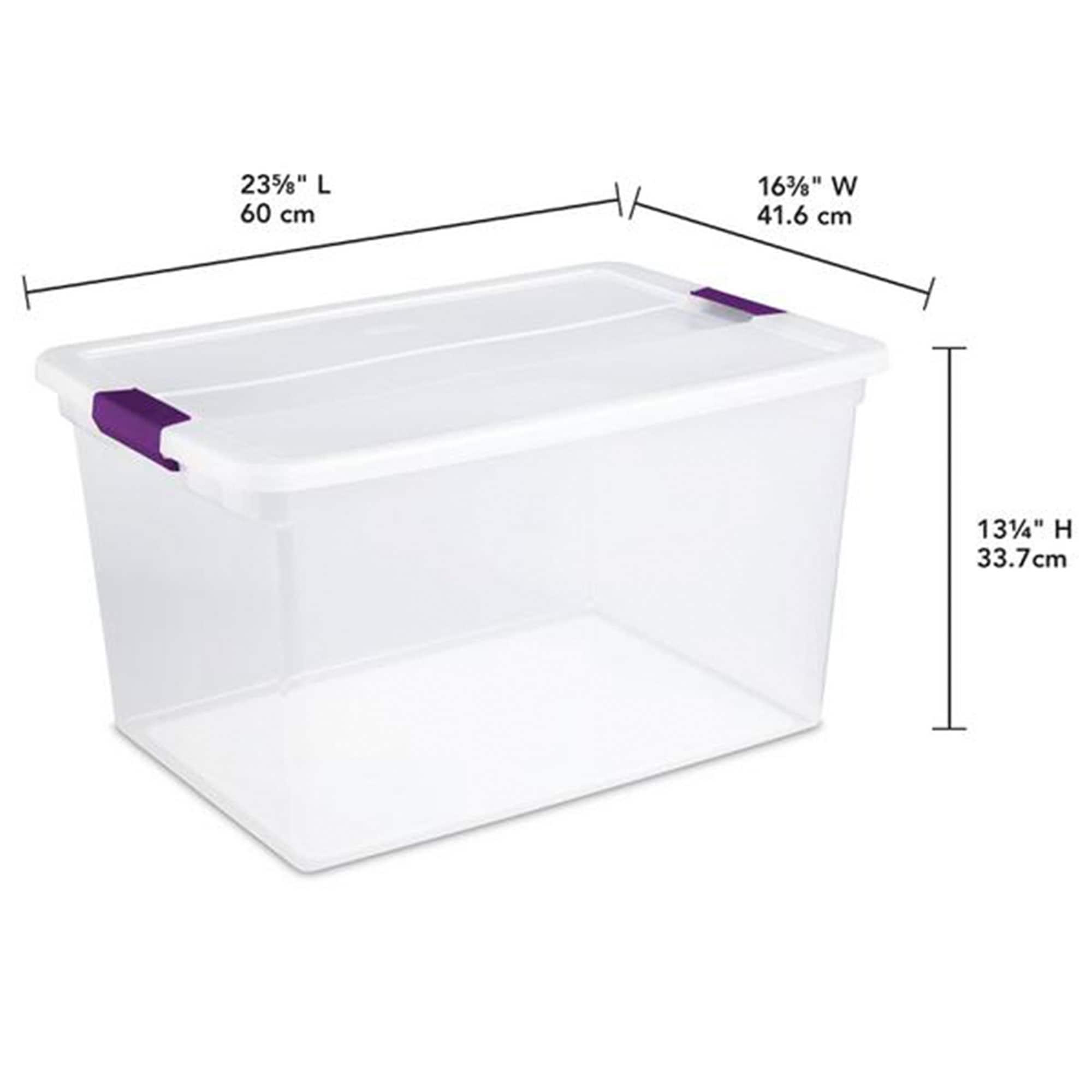 Sterilite 66 Qt ClearView Latch Storage Box, Stackable Bin with Latching Lid, Plastic Container to Organize Clothes in Closet, Clear Base, Lid, 6-Pack