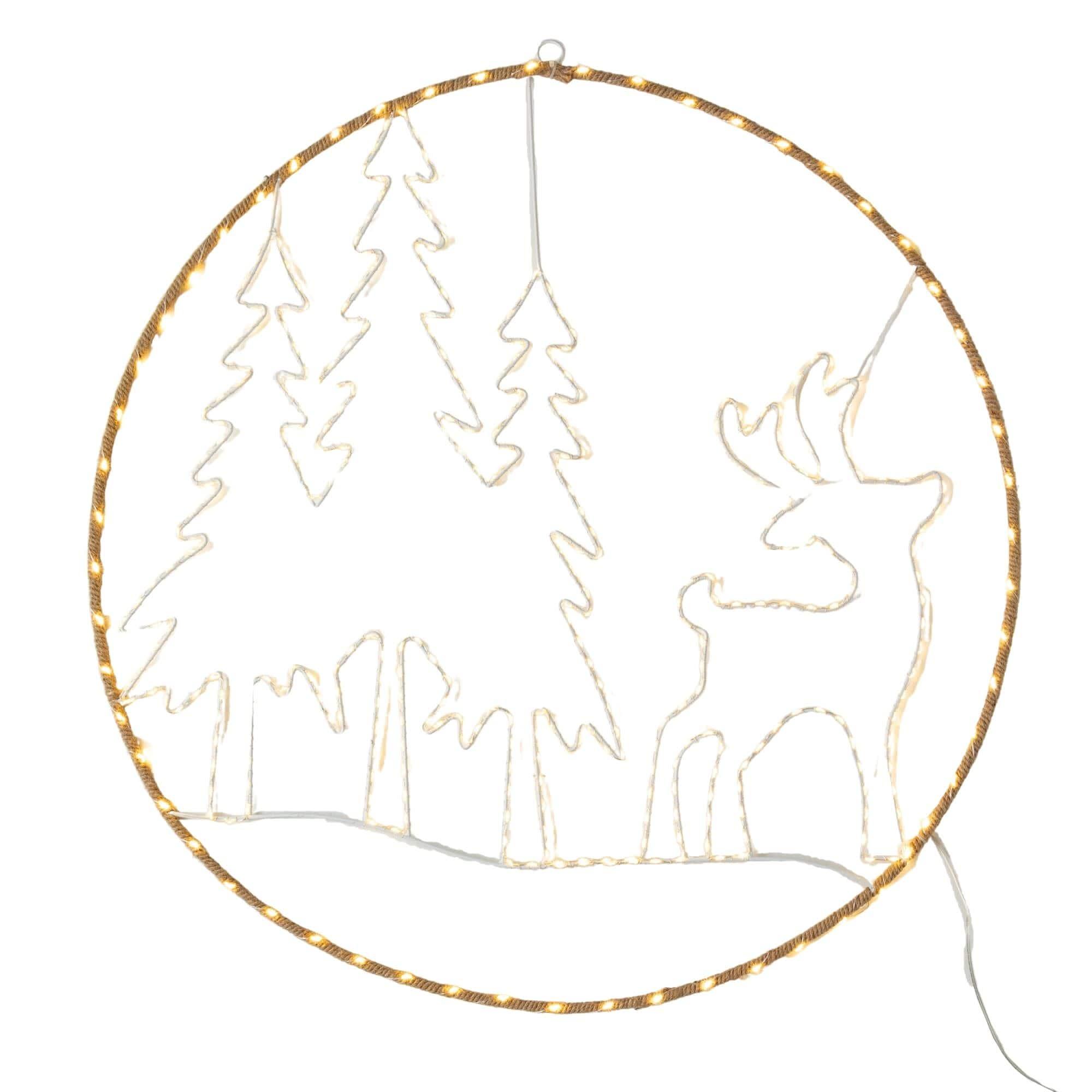 30"H Sullivans Christmas LED Deer Scene Wall Decor, White, Indoor Christmas Decor