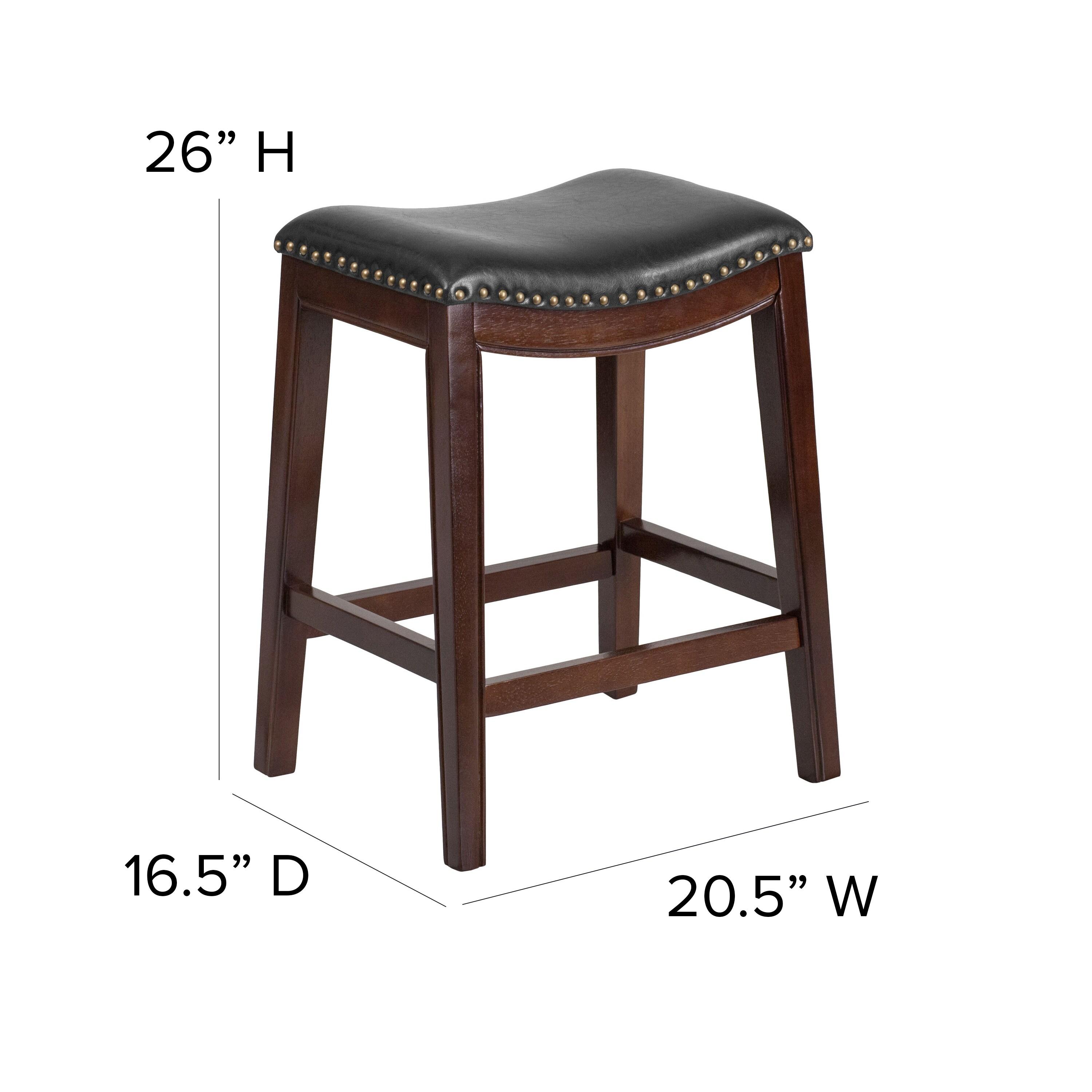 Flash Furniture 26'' High Backless Cappuccino Wood Counter Height Stool with Black LeatherSoft Saddle Seat