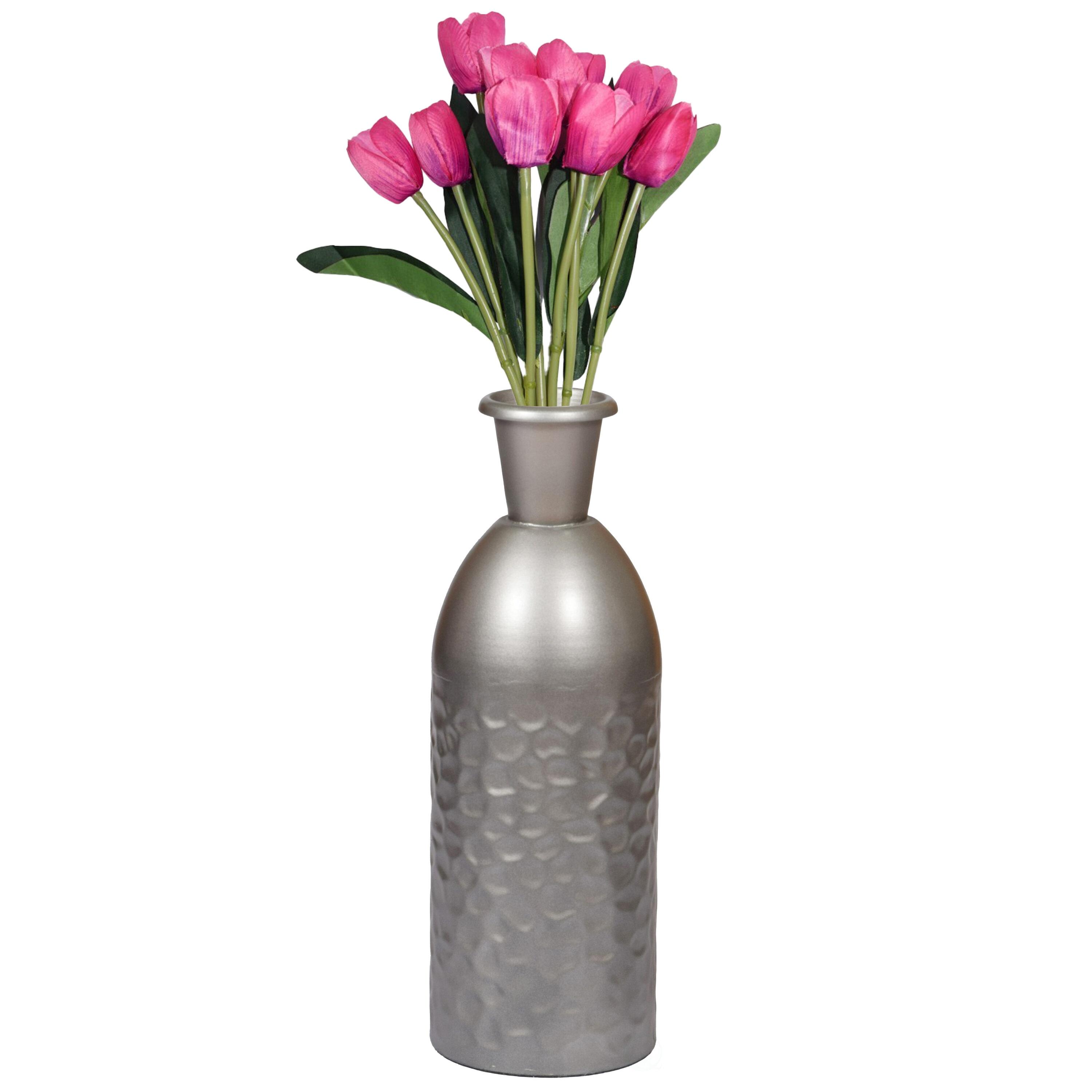 Uniquewise Modern Decorative Iron Hammered Tabletop Centerpiece Flower Vase, Gunmetal Grey 13.5 Inch