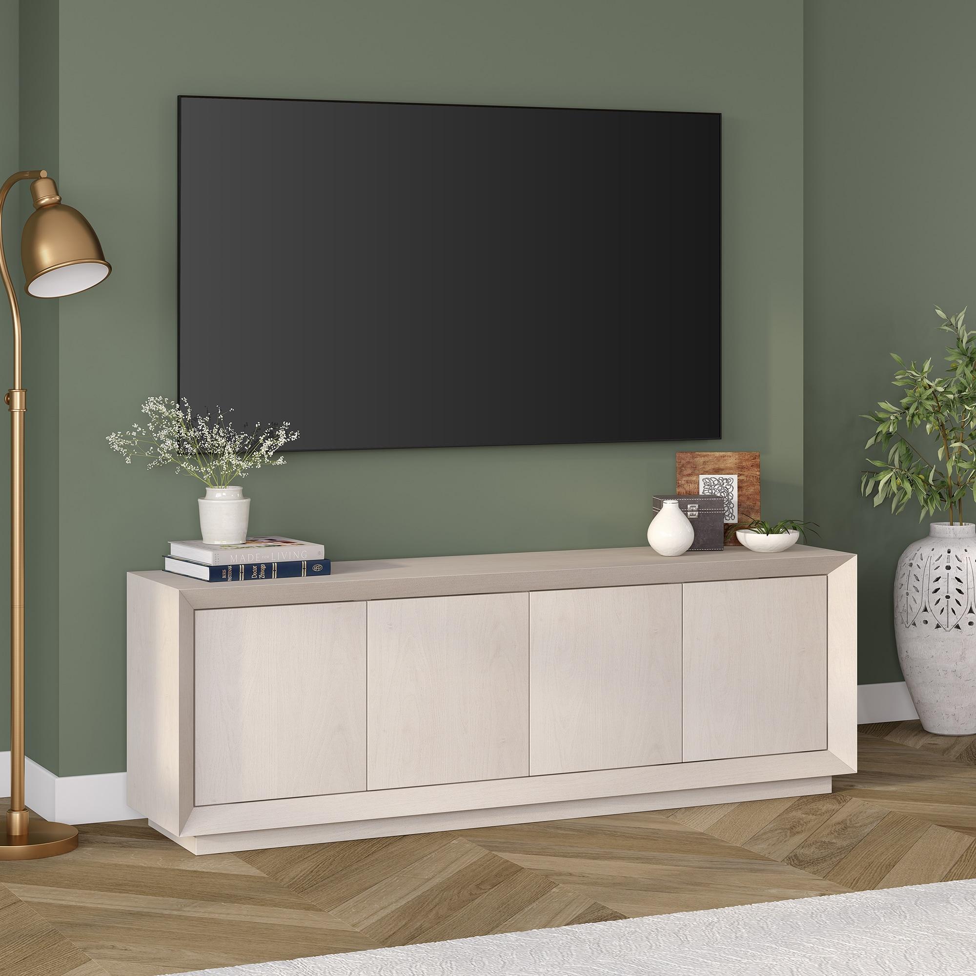 Evelyn&Zoe Oswald Rectangular TV Stand for TV's up to 75", Alder White