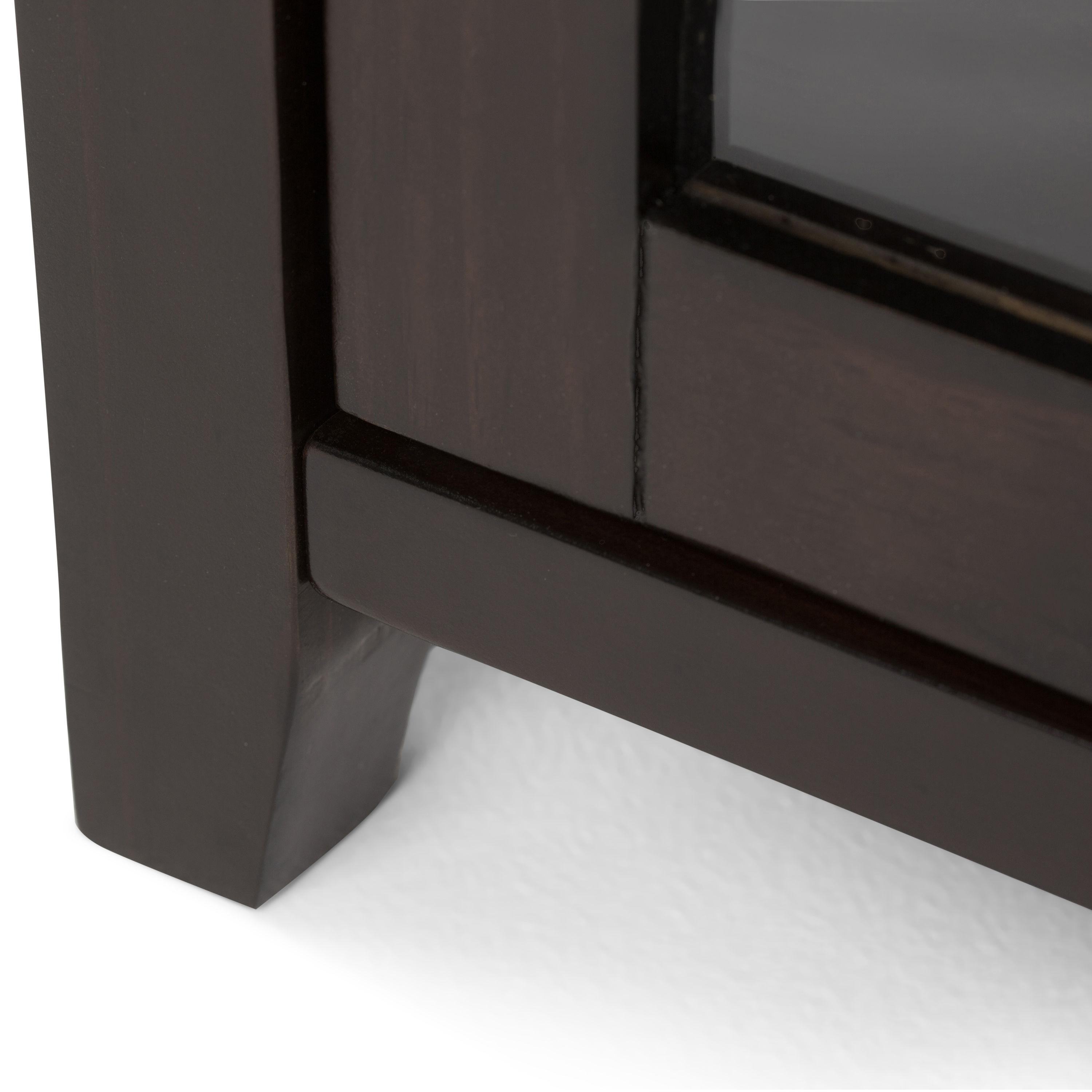 Simpli Home Cosmopolitan 36"W Solid Wood 4-Shelf Contemporary Medium Storage Cabinet with Sliding Glass Doors