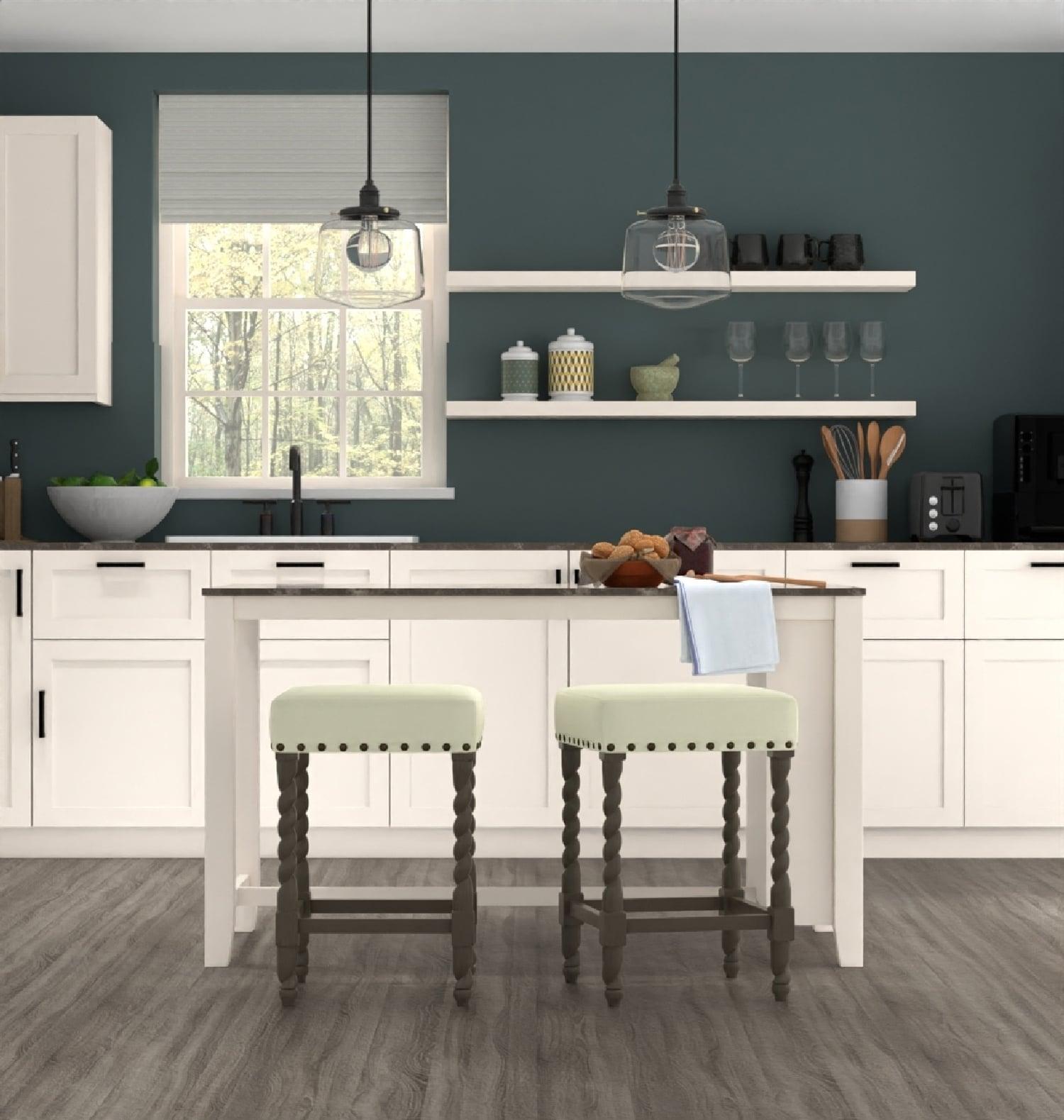 Carolina Living 24" Cadmus Counter Height Barstool Gray/Beige: Upholstered Seat, Antique Brass Nailhead Trim