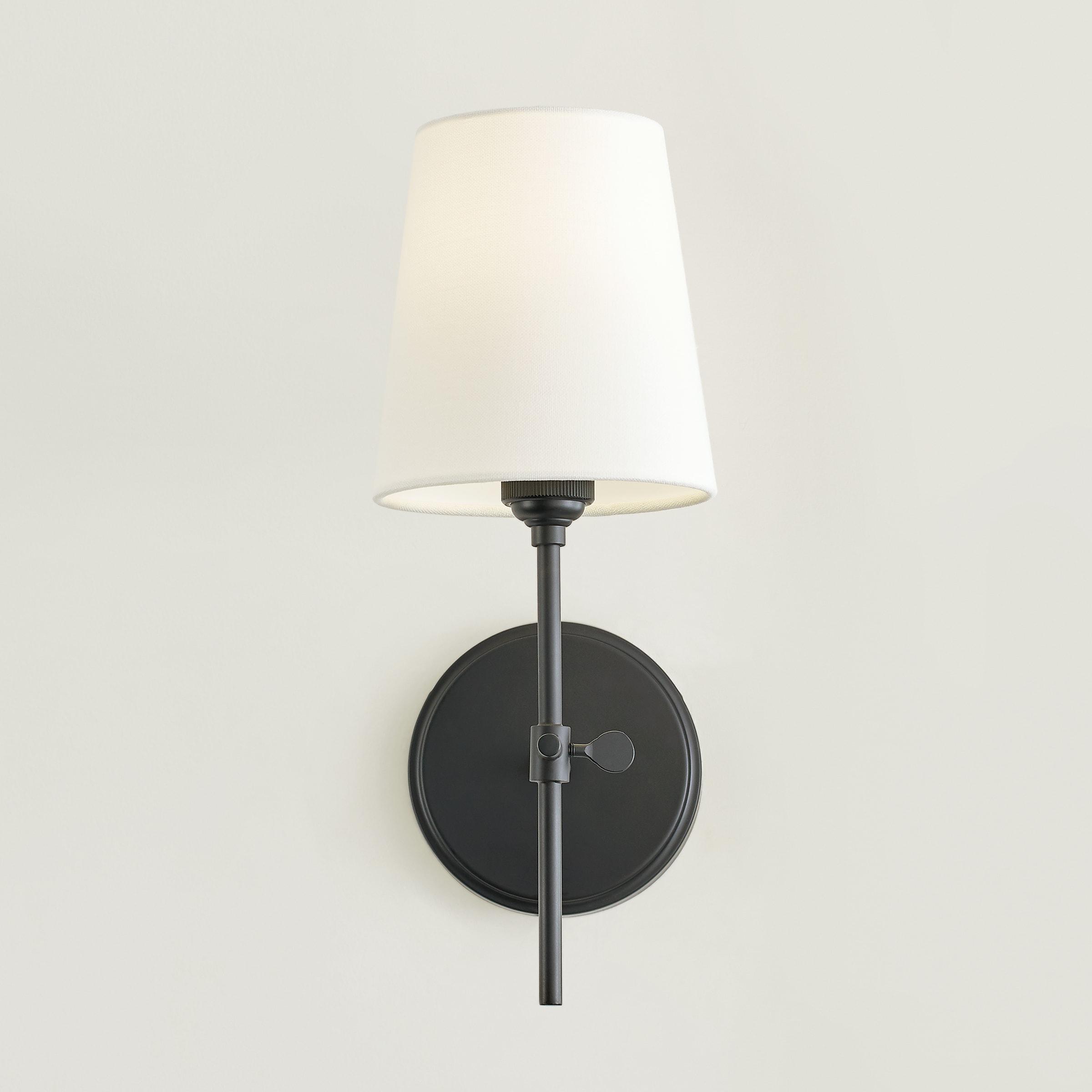 Baker 5.5 in. 1-Light Midnight Black Wall Sconce With White Linen Fabric Shade