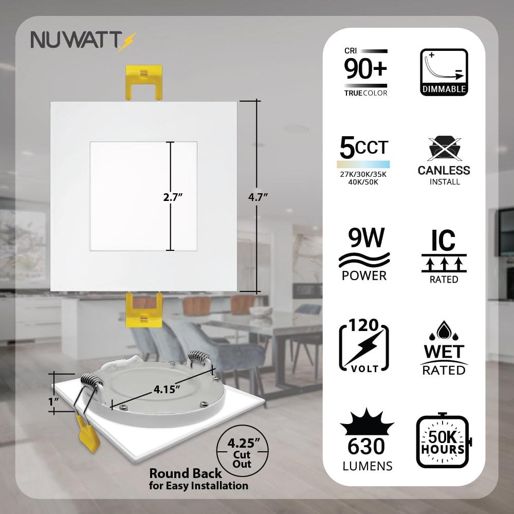 4 in. Slim Canless Square LED Recessed Light 12W 5CCT Dimmable IC Rated 550LM Black Trim 12PK