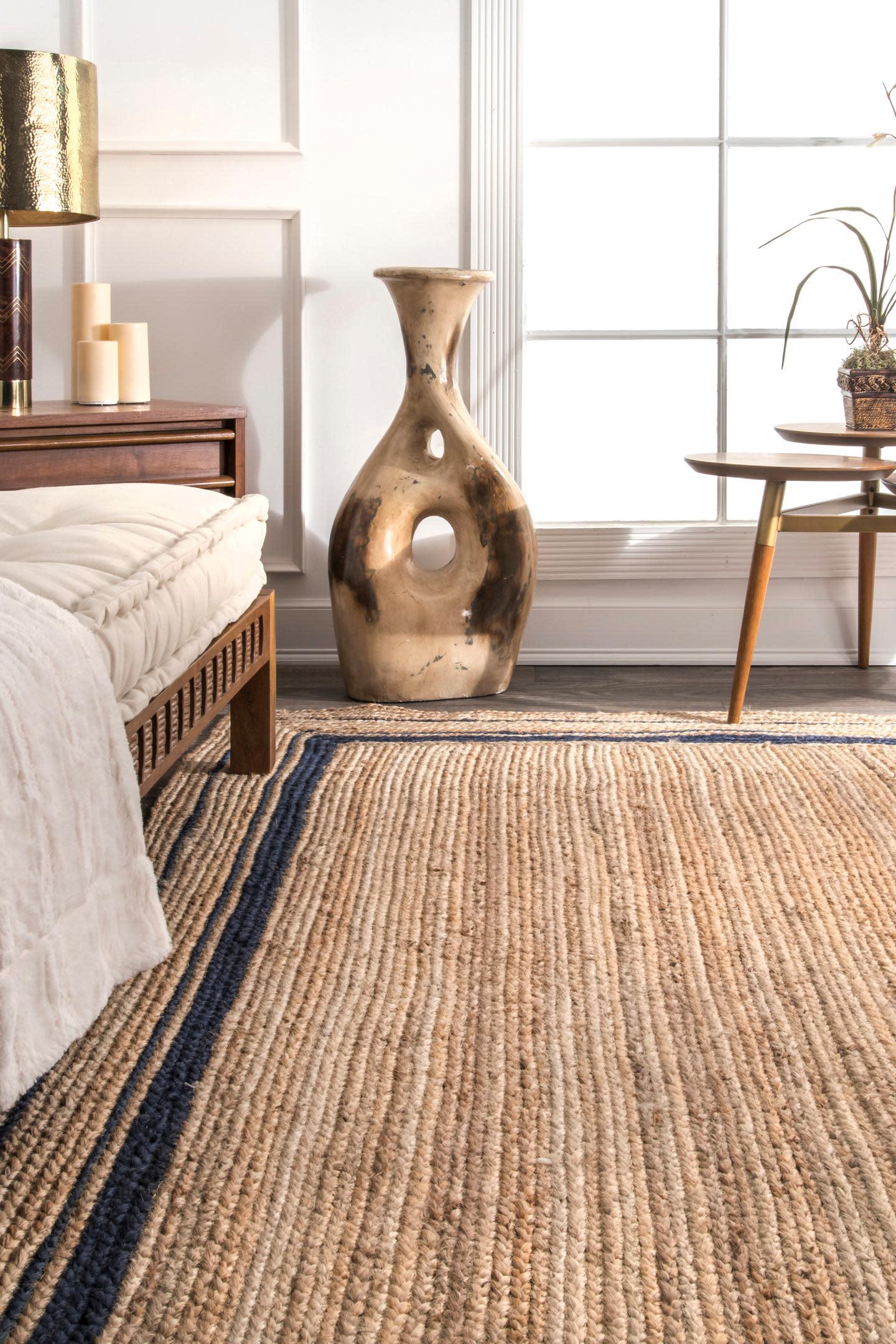 nuLOOM Rikki Coastal Braided Jute Area Rug, Square 4' x 4', Navy