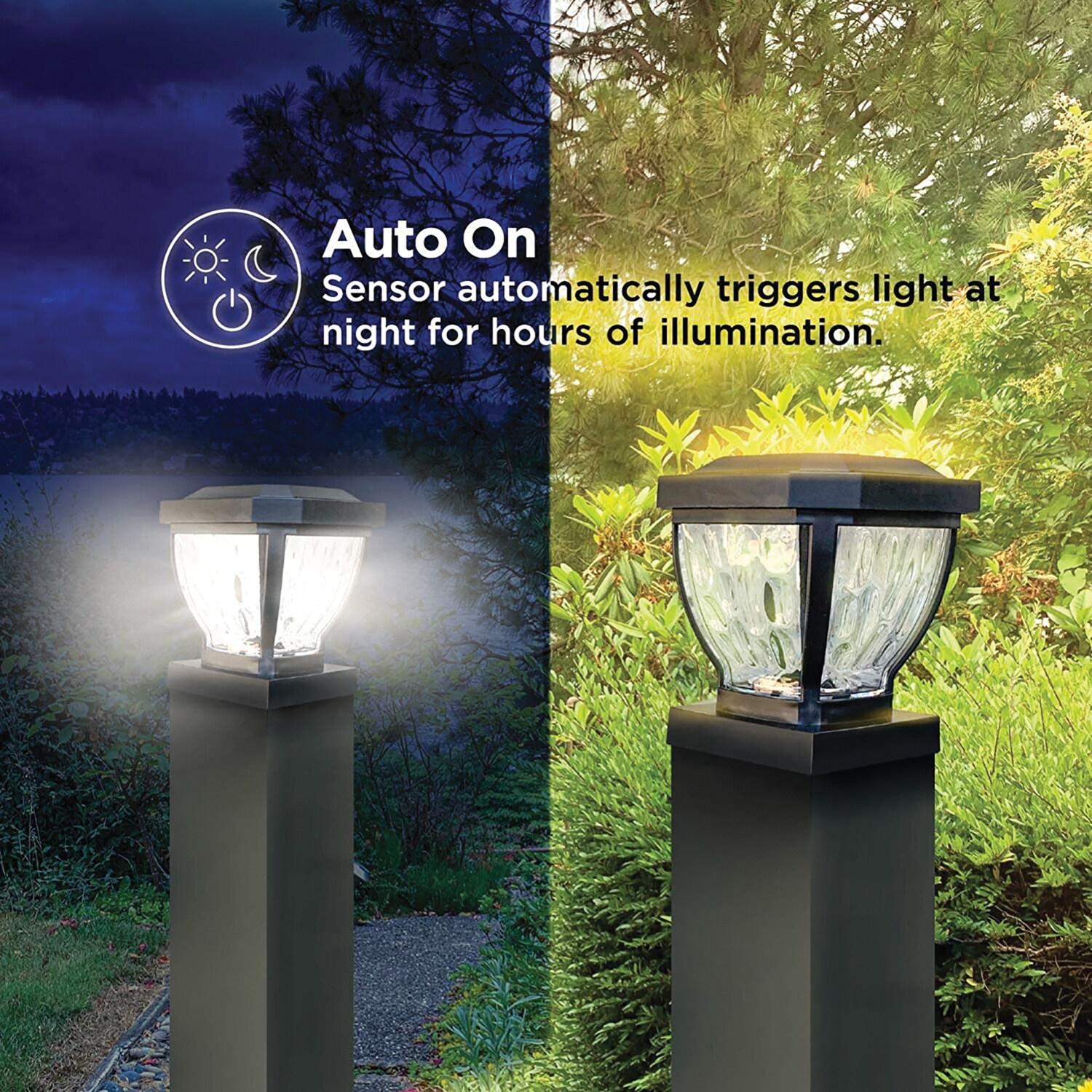 Home Zone Security Solar Powered Integrated LED Fence Post Cap Light 4 In. X 4 In. with Base Adapter Included Pack (Set of 2)