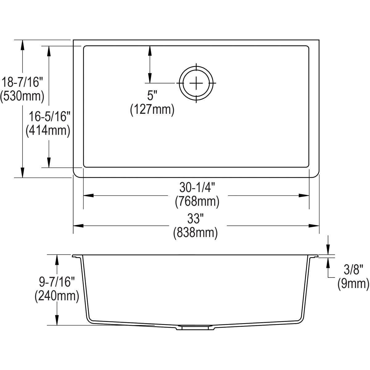 Quartz Classic 33" x 18-7/16" x 9-7/16" Undermount Kitchen Sink