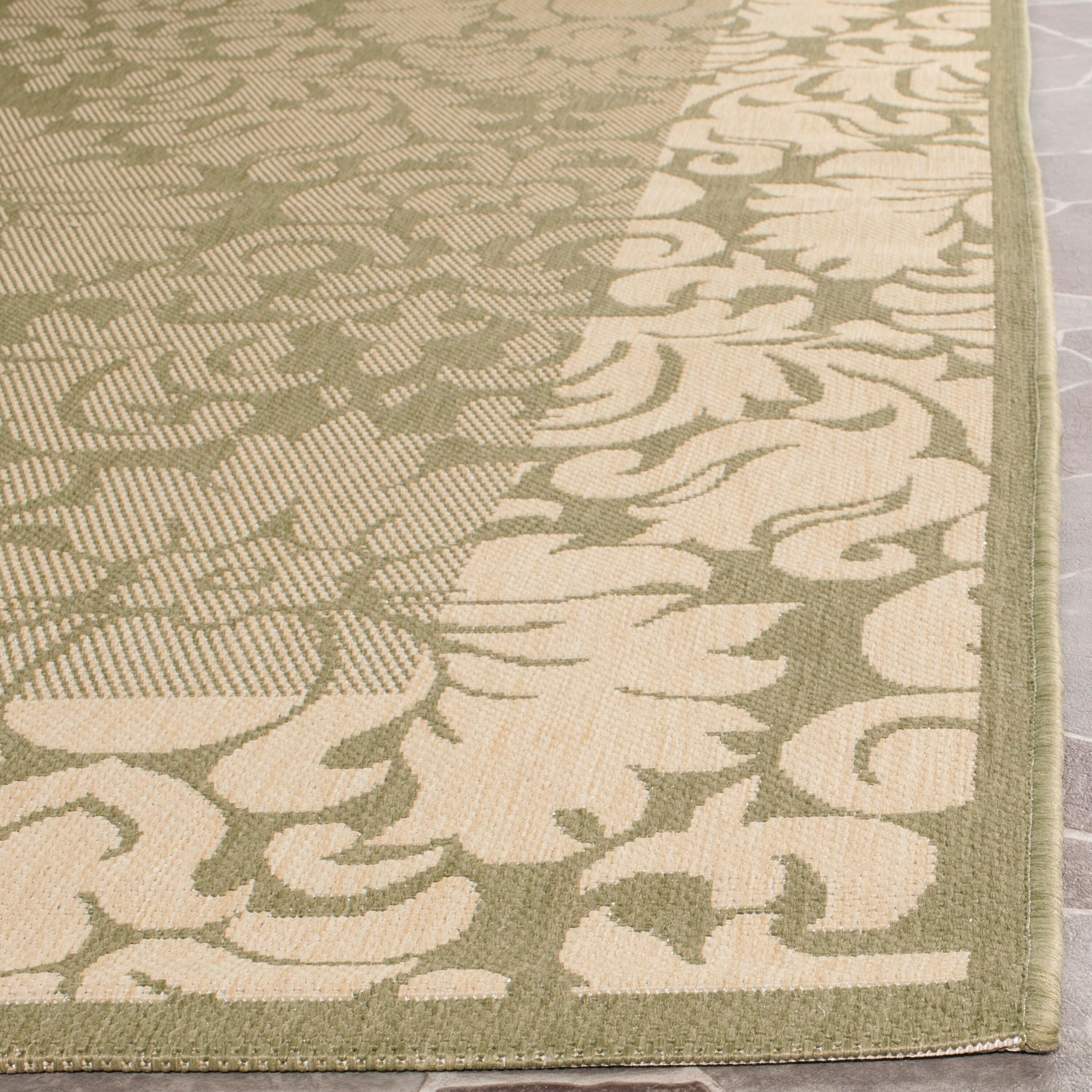 SAFAVIEH Courtyard Dani Damask Bordered Indoor/Outdoor Area Rug, 2'7" x 5', Olive/Natural