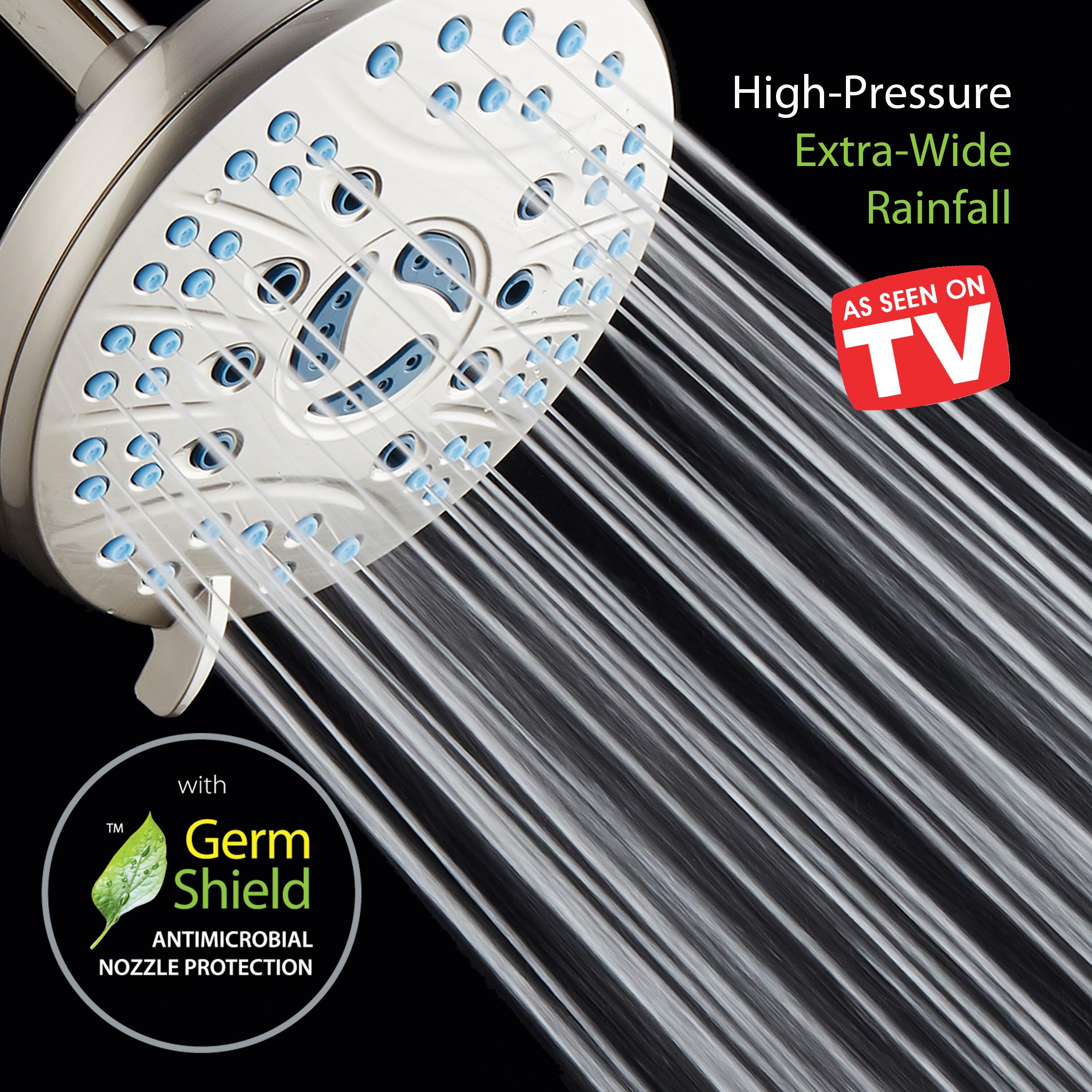 AquaCare AS-SEEN-ON-TV High Pressure 6-setting 6 inch Rainfall Shower Head with GermShield Anti-clog Nozzles Brushed