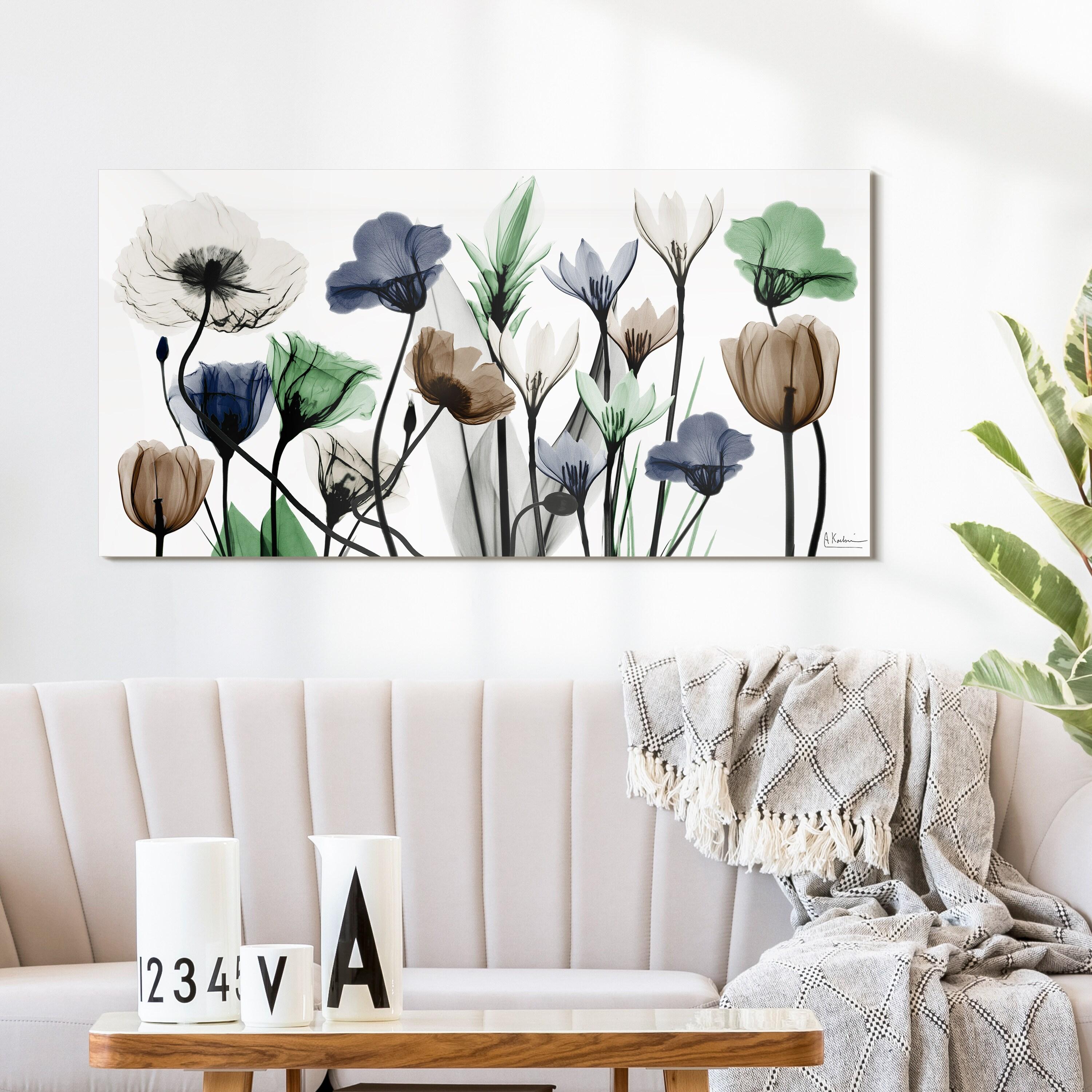 Empire Art Direct Floral Landscape Frameless Free Floating Tempered Glass Panel Graphic Flower Wall Art, 24" x 48" x 0.2", Ready to Hang