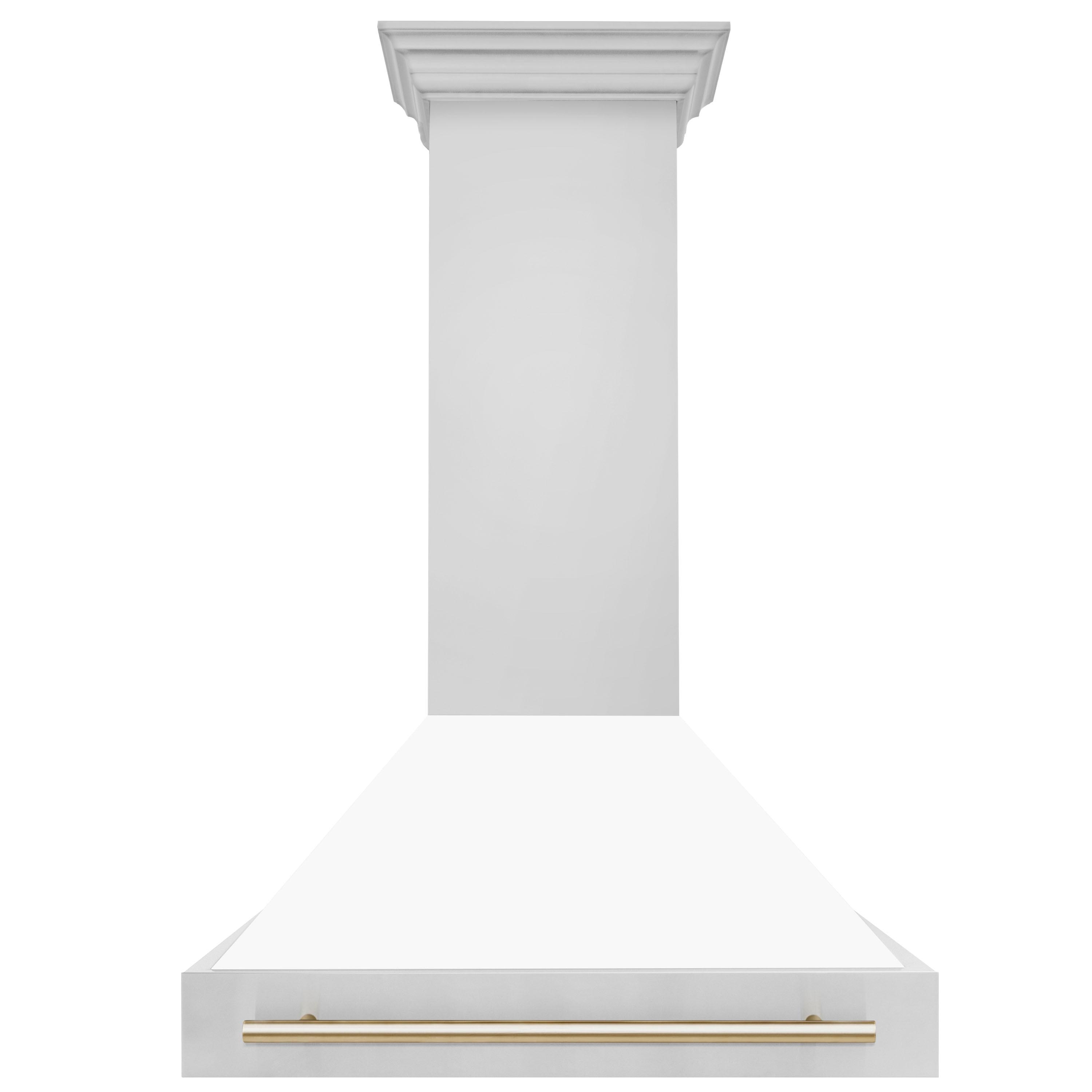 ZLINE Autograph Edition 36 in. Stainless Steel Range Hood W/ White Matte Shell & Champagne Bronze Handle