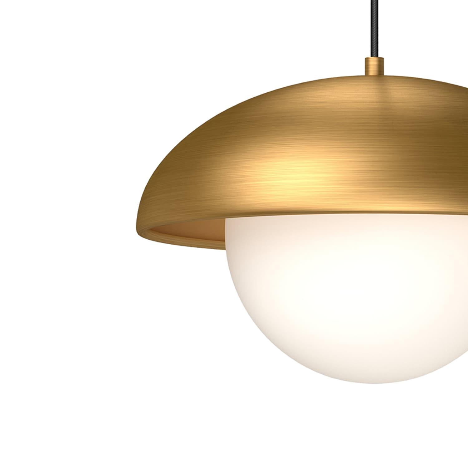Rubio 16'' Matte Black and Aged Gold Bowl Pendant with Opal Matte Glass