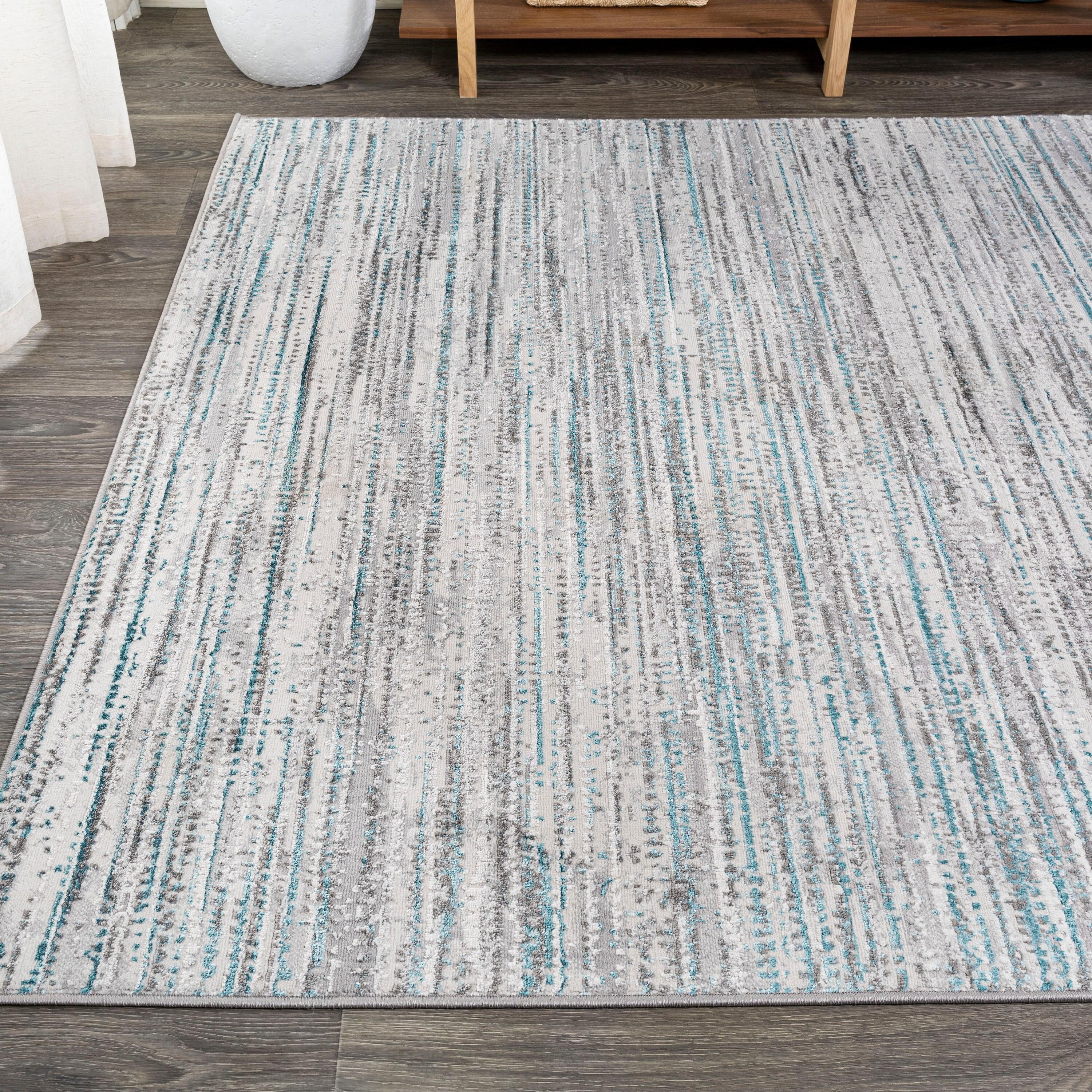 5'x8' Loom Modern Strie'  Area Rug, Gray/Turquoise - JONATHAN Y