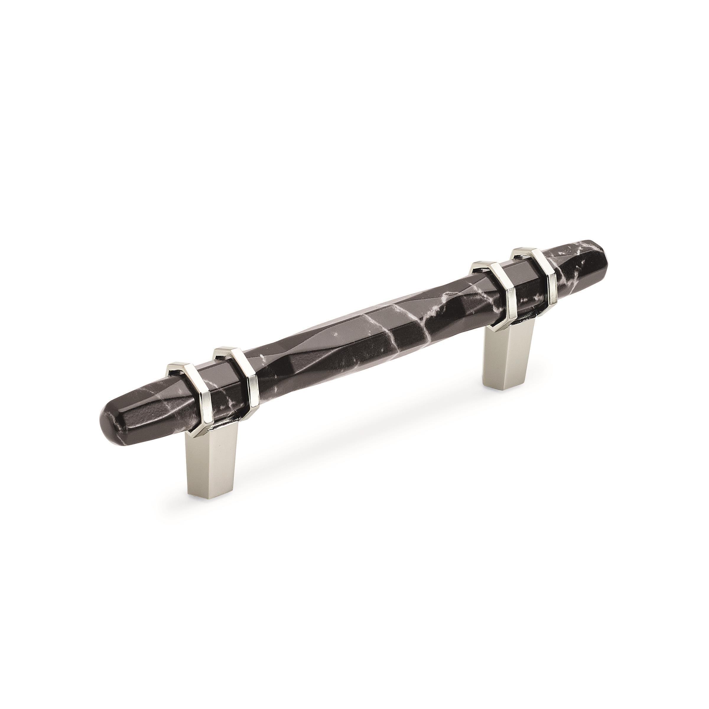 Polished Nickel and Black Marble Cabinet Pull Bar