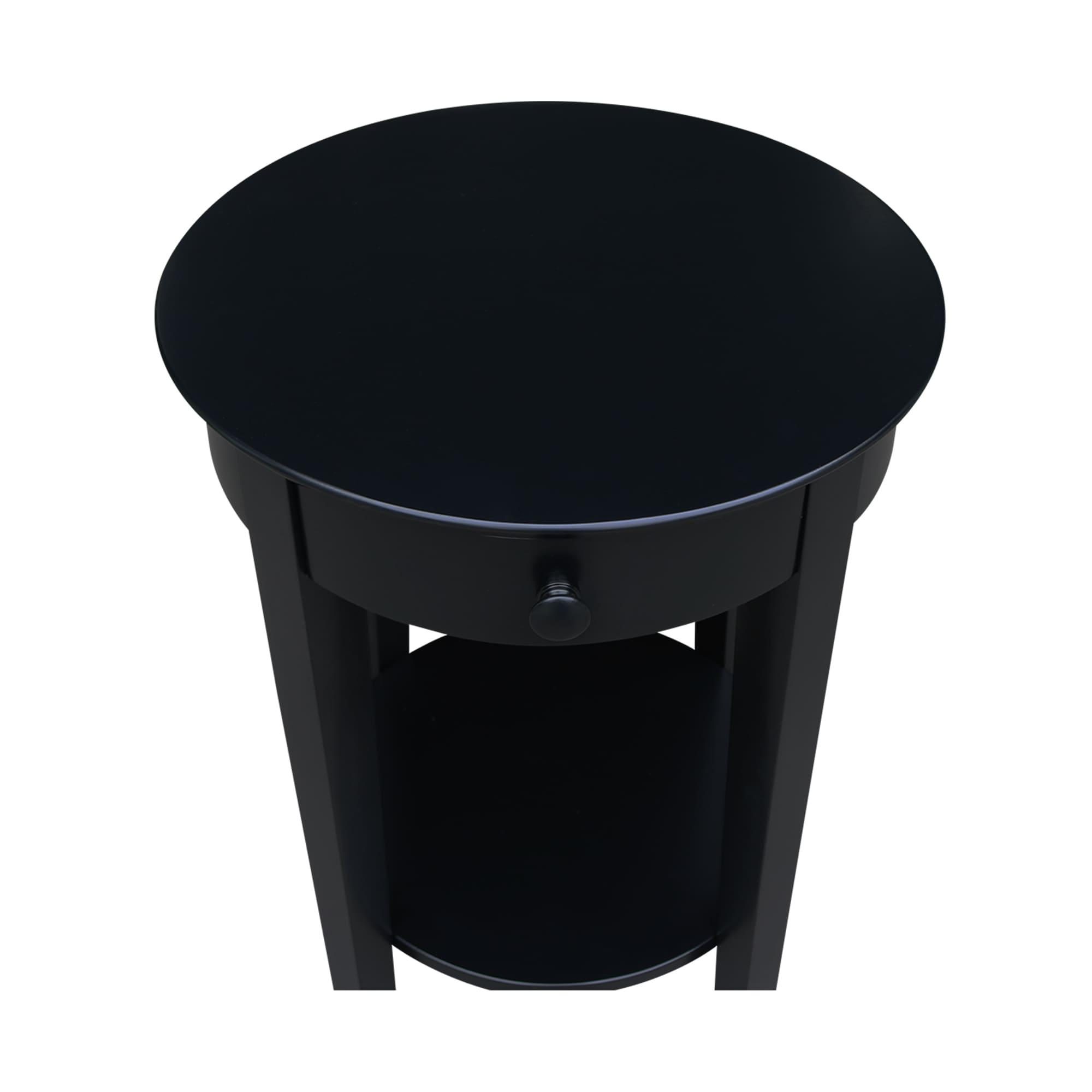 International Concepts Phillips Accent Table with Drawer Black: Solid Parawood, Mid-Century Modern, Square Shape